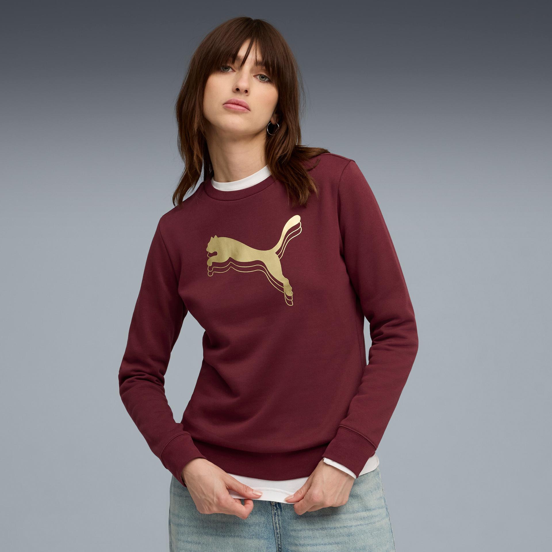 puma essentials metallic women's crew neck sweatshirt in red, size m