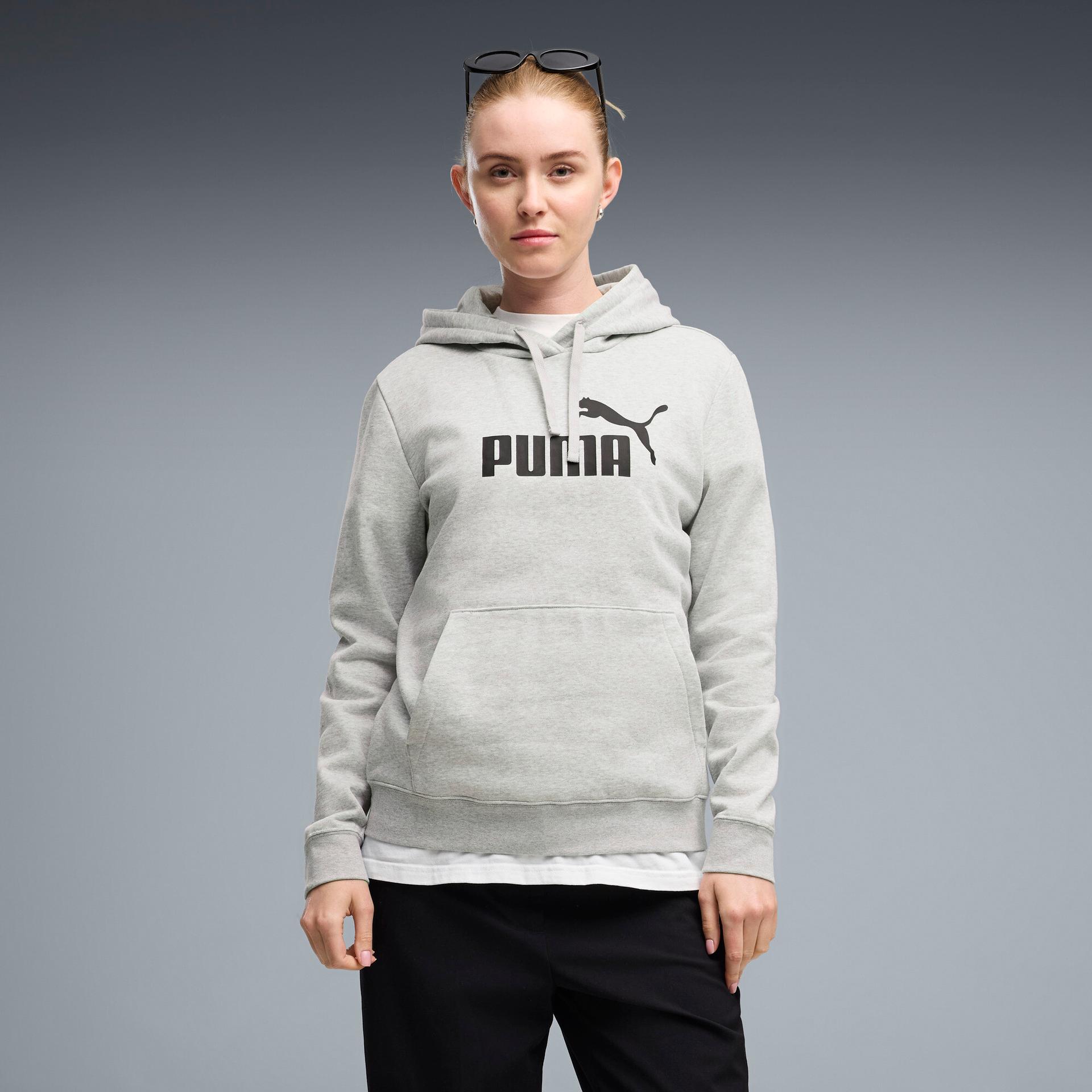 puma essentials no. 1 logo women's hoodie in grey, size l