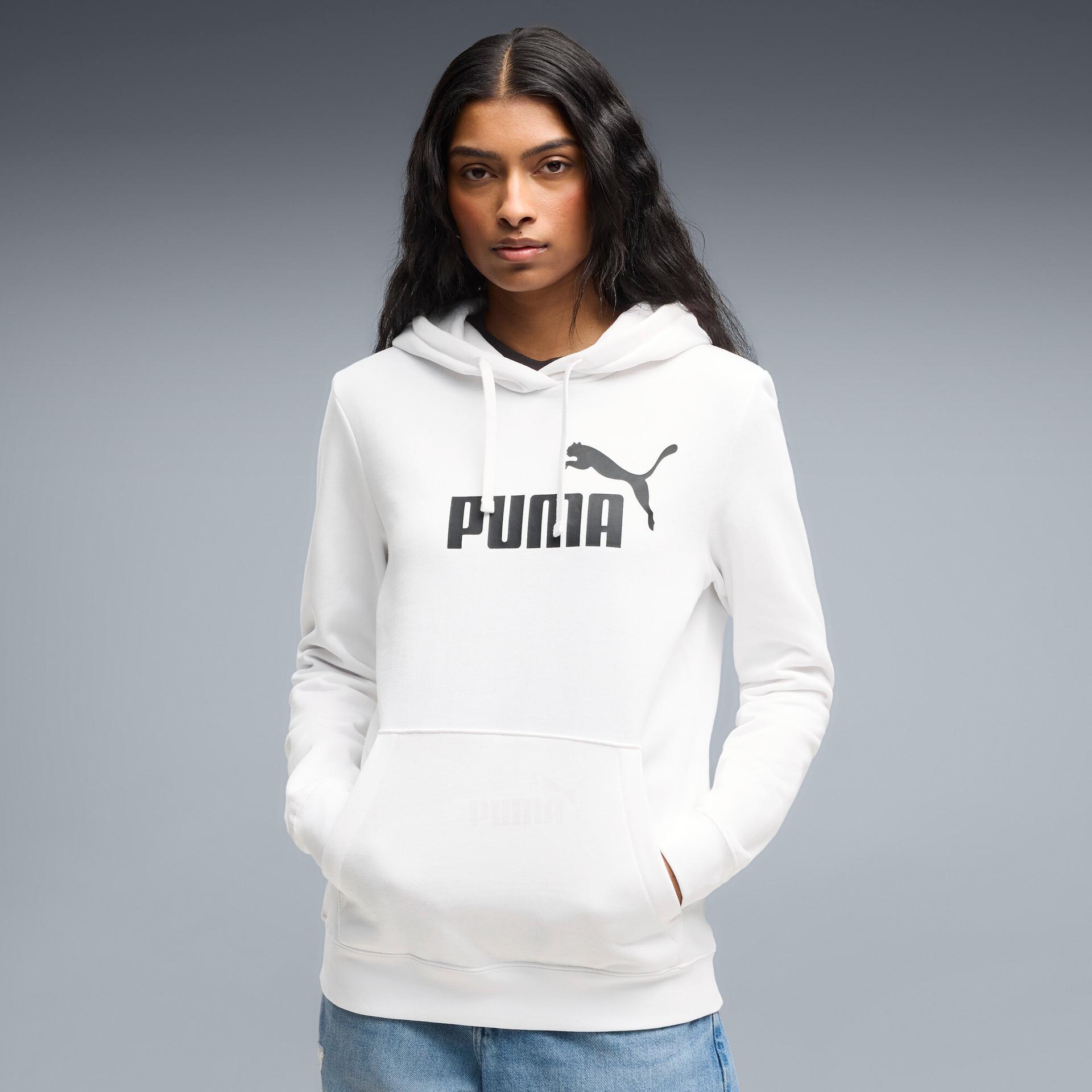 puma essentials no. 1 logo women's hoodie in white, size l