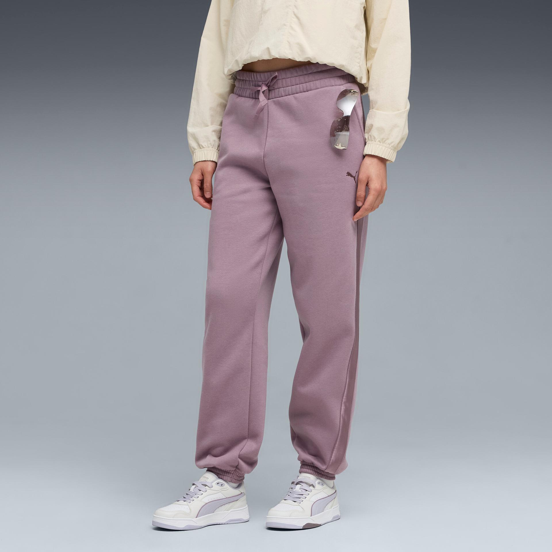 puma essentials satin women's joggers pant in purple, size s