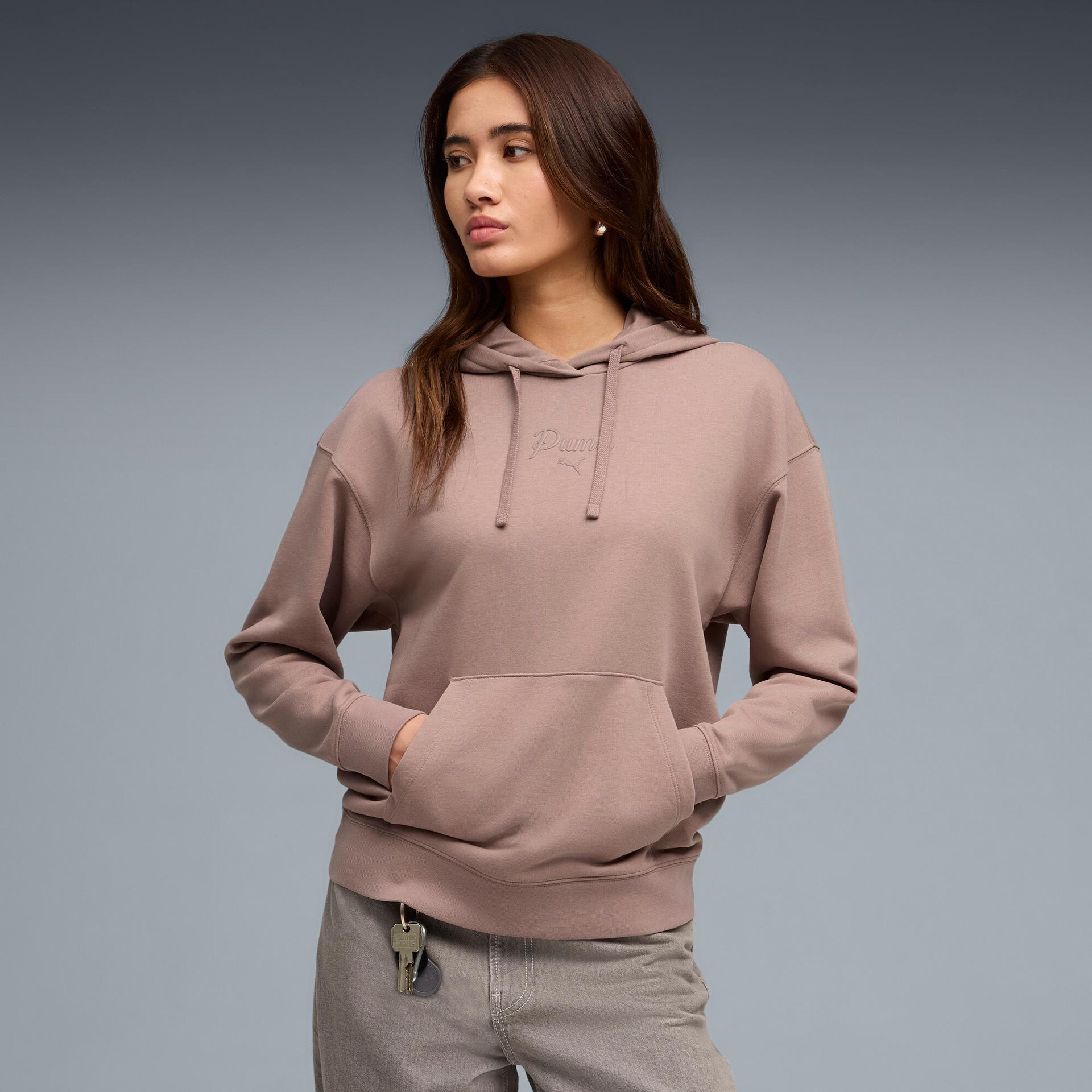 puma essentials script women's hoodie in beige, size xs