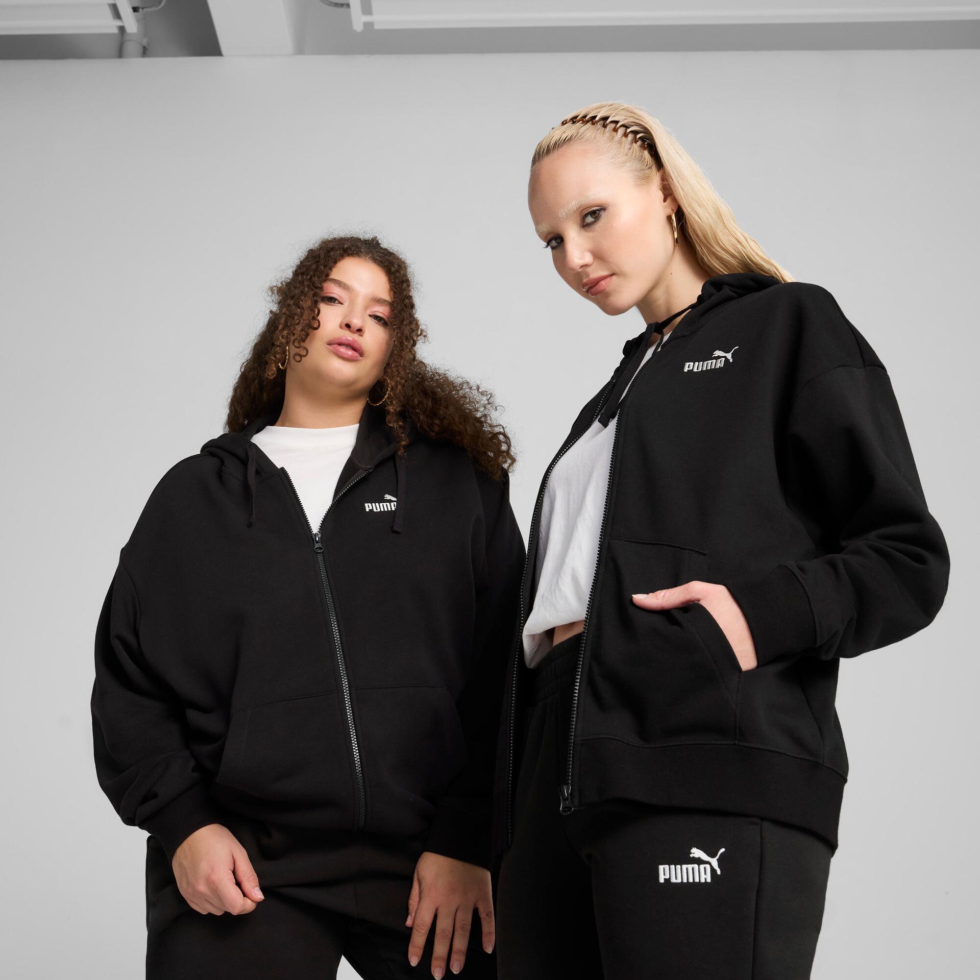 puma essentials small no. 1 logo french terry women's comfort full-zip hoodie in black, size m