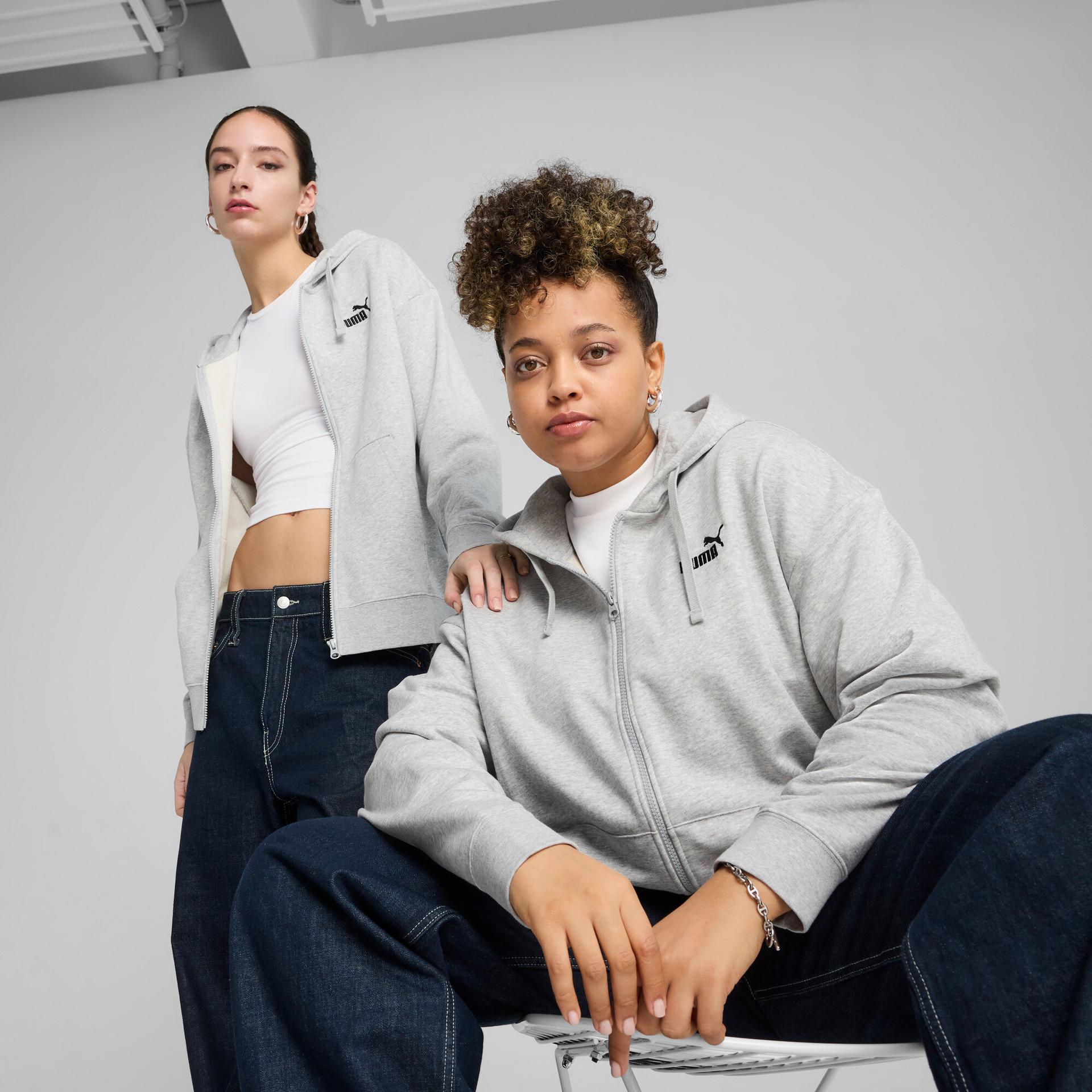 puma essentials small no. 1 logo french terry women's comfort full-zip hoodie in grey, size xl