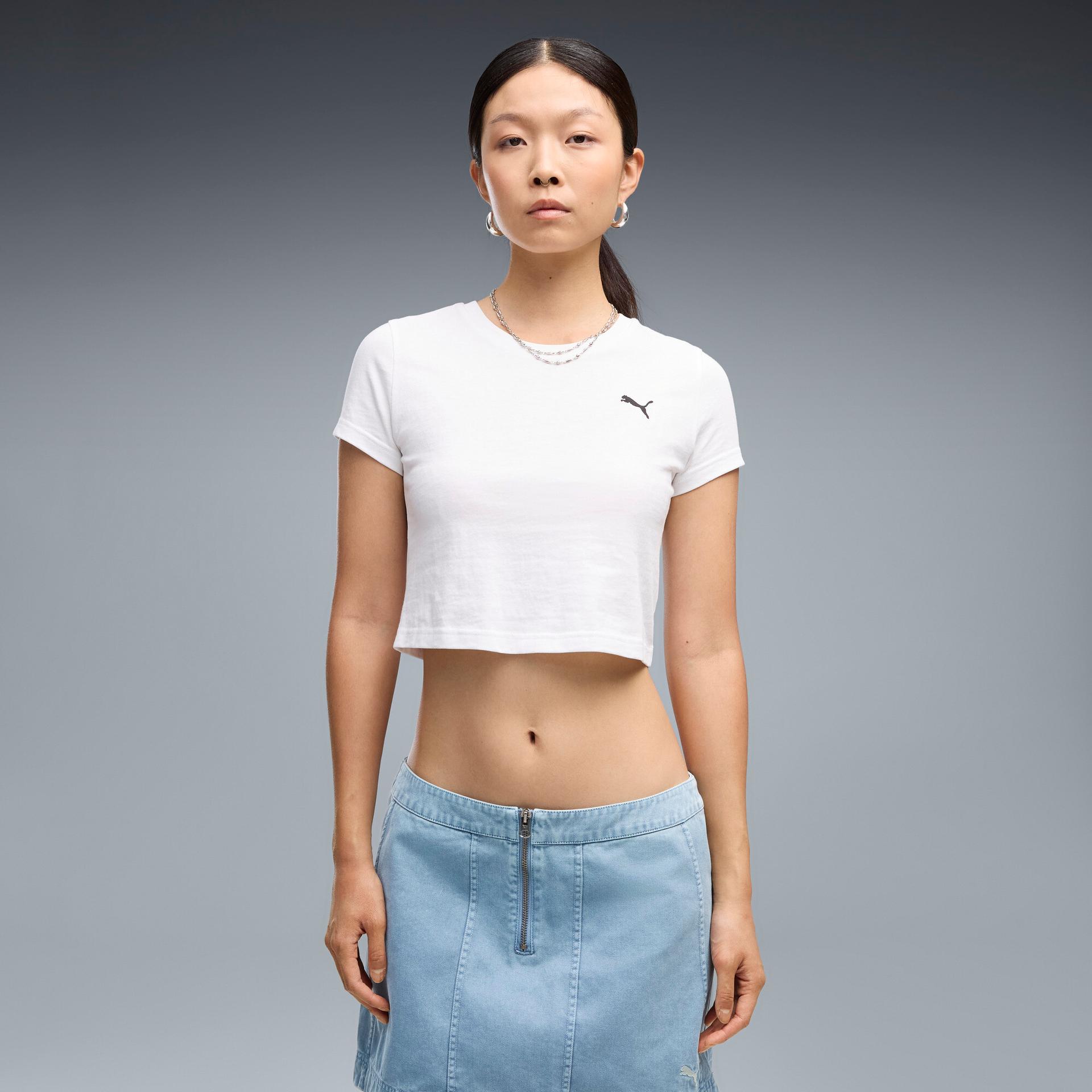 puma essentials women's baby t-shirt in white, size l