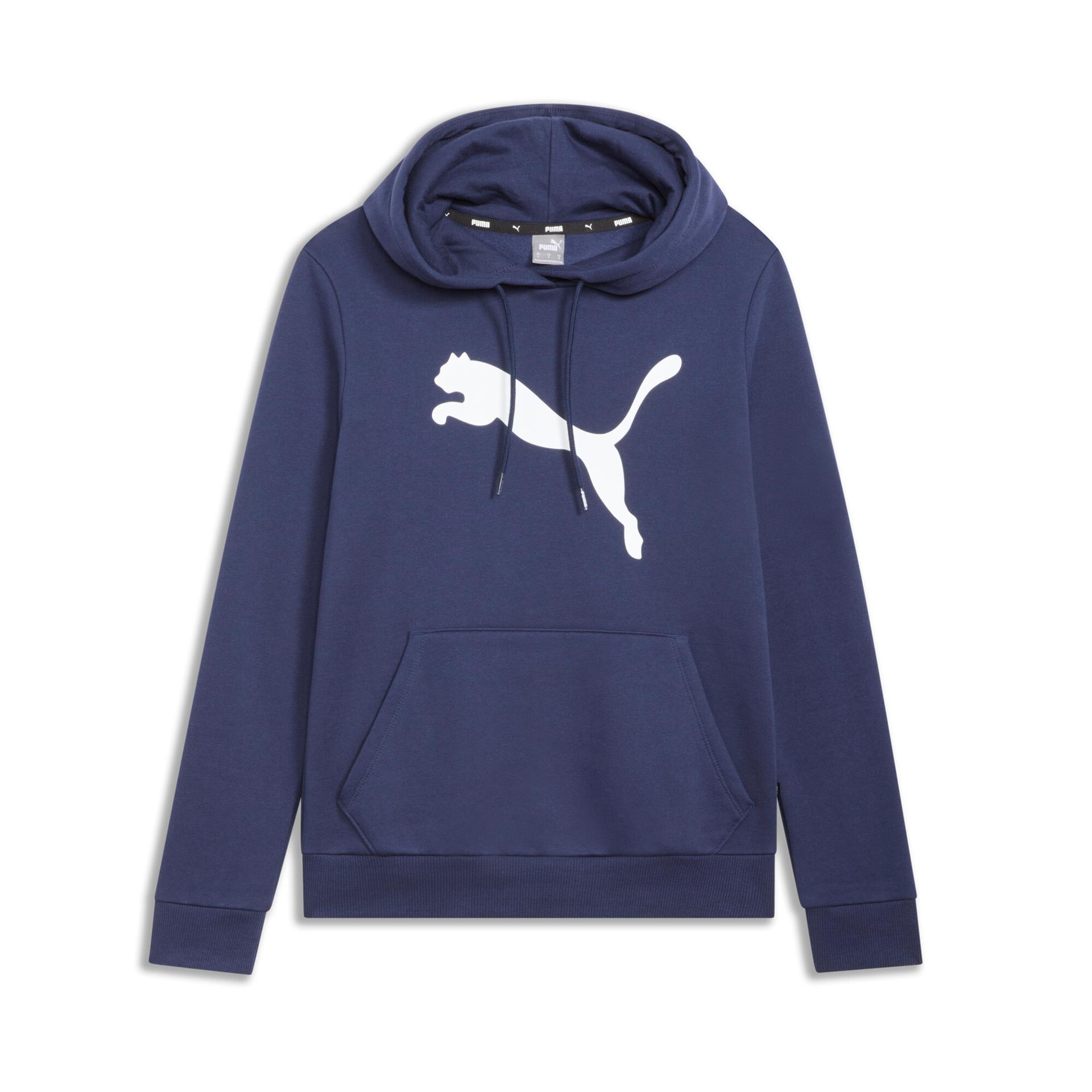 puma essentials women's big cat logo hoodie in blue, size s