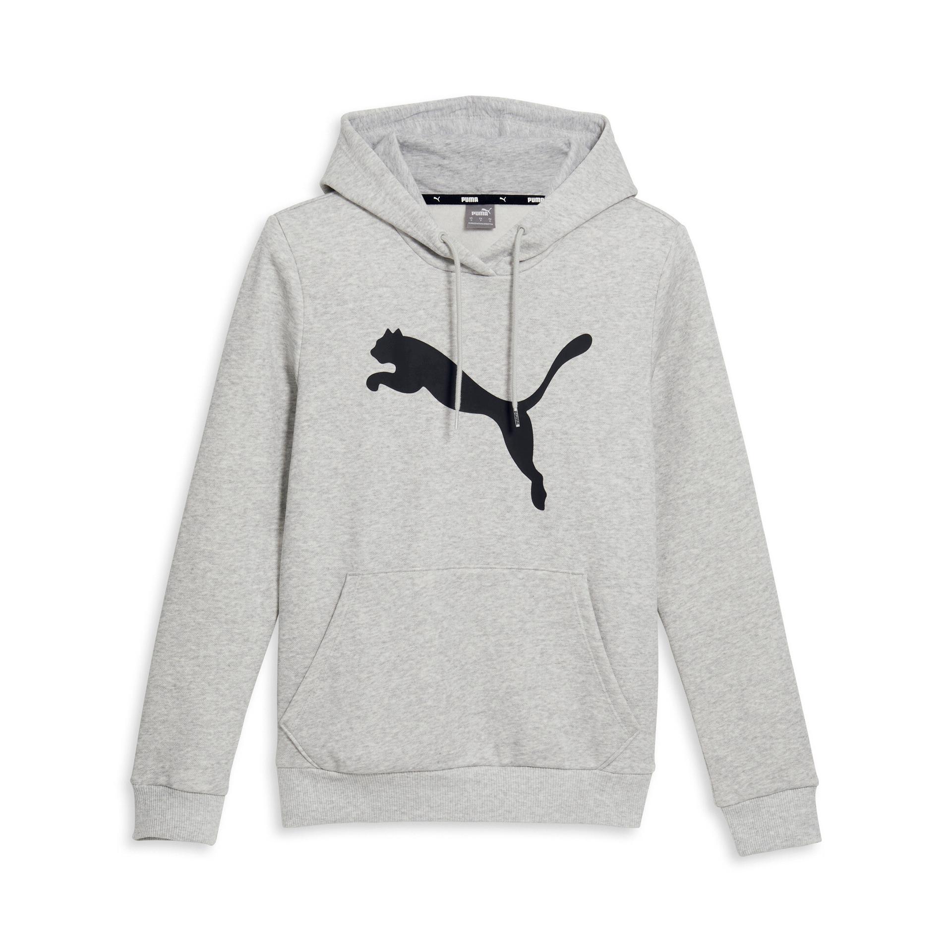puma essentials women's big cat logo hoodie in grey, size xxs