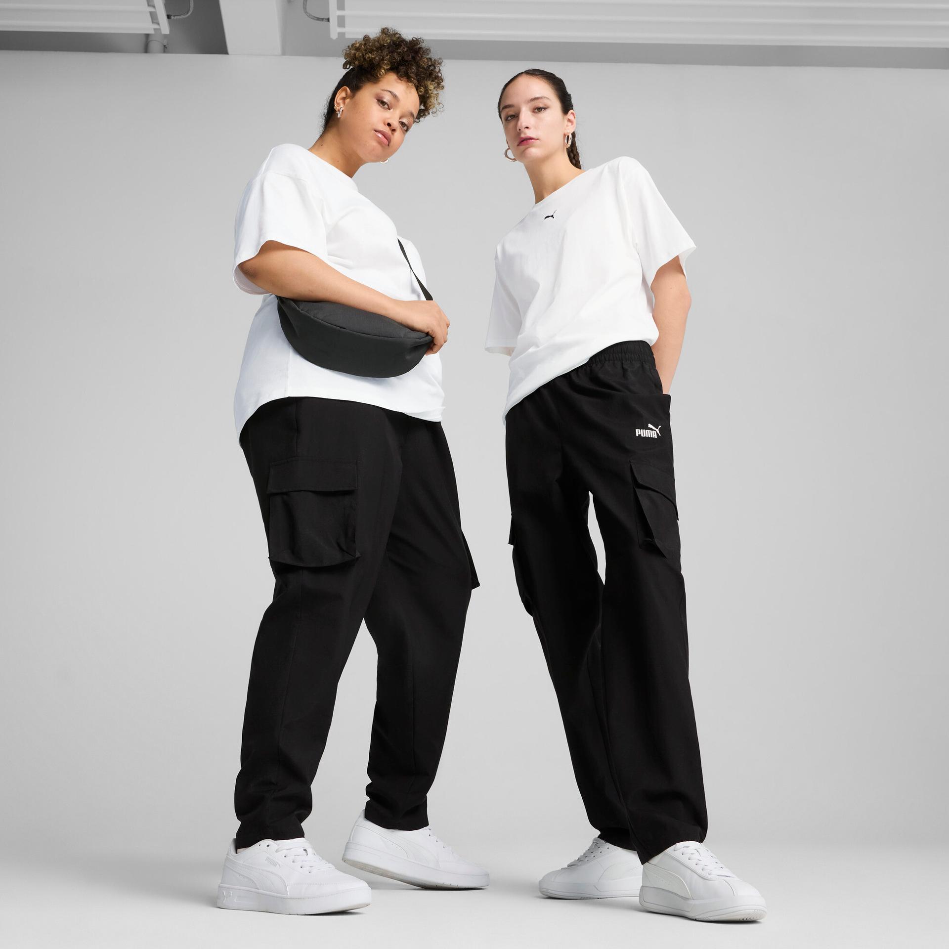 puma essentials women's cargo sweatpants in black, size m