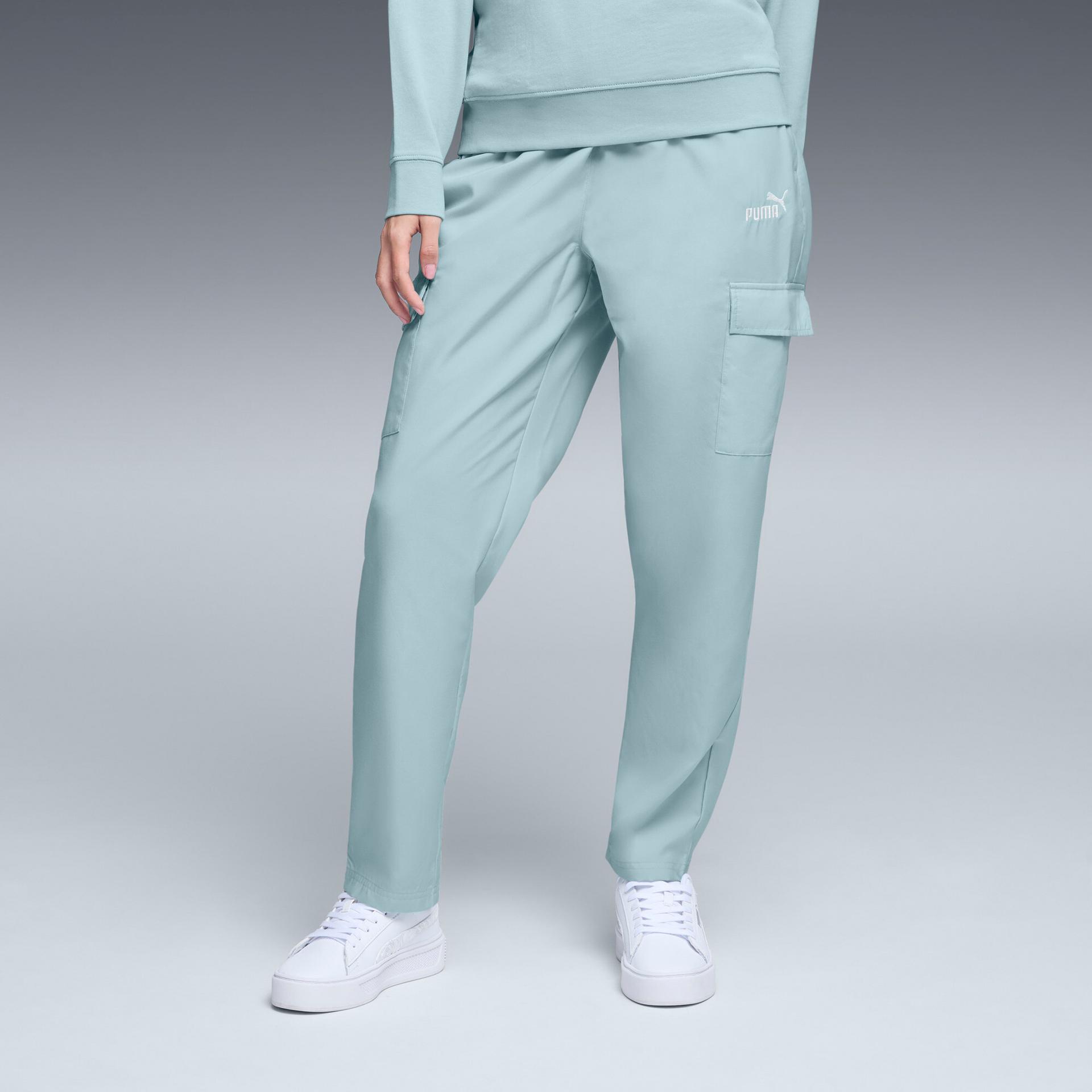 puma essentials women's cargo sweatpants in green, size s