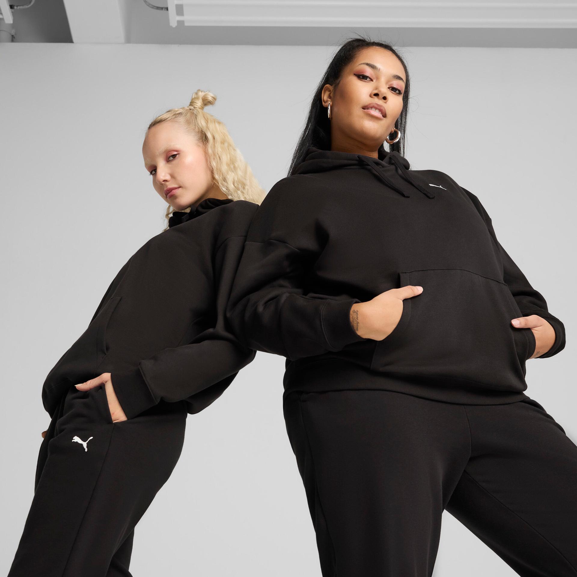 puma essentials women's comfort hoodie in black, size l