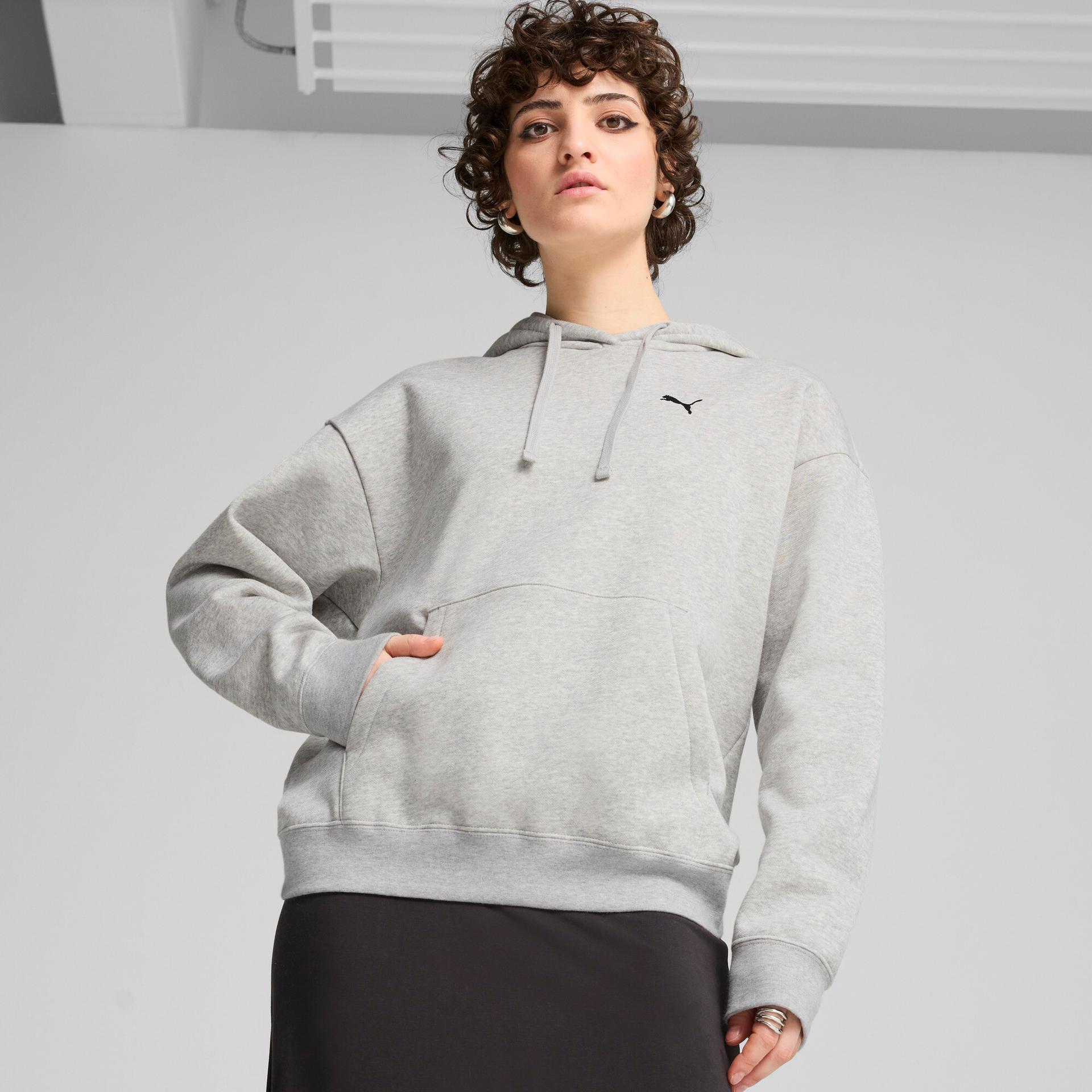 puma essentials women's comfort hoodie in grey, size xs