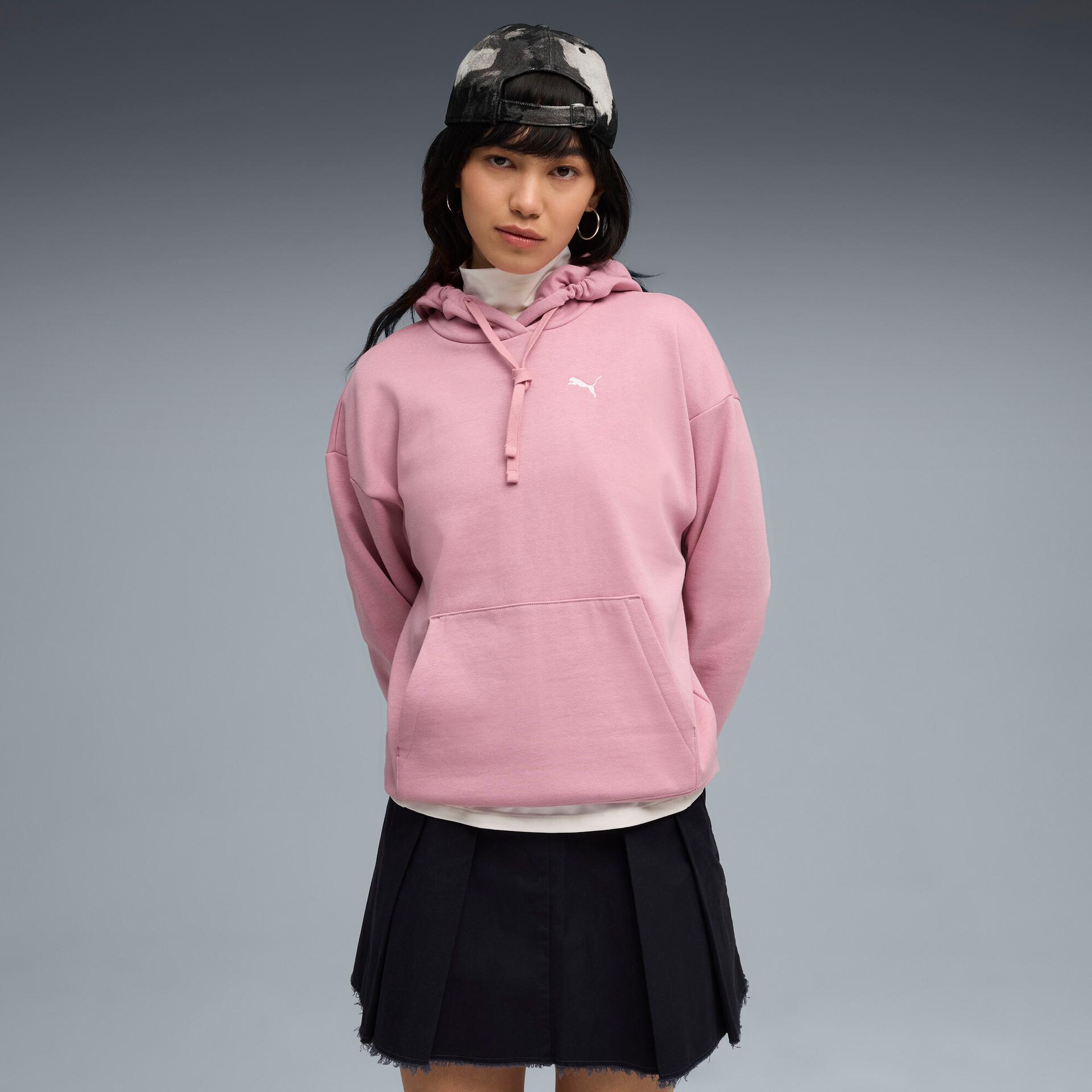 puma essentials women's comfort hoodie in pink, size l