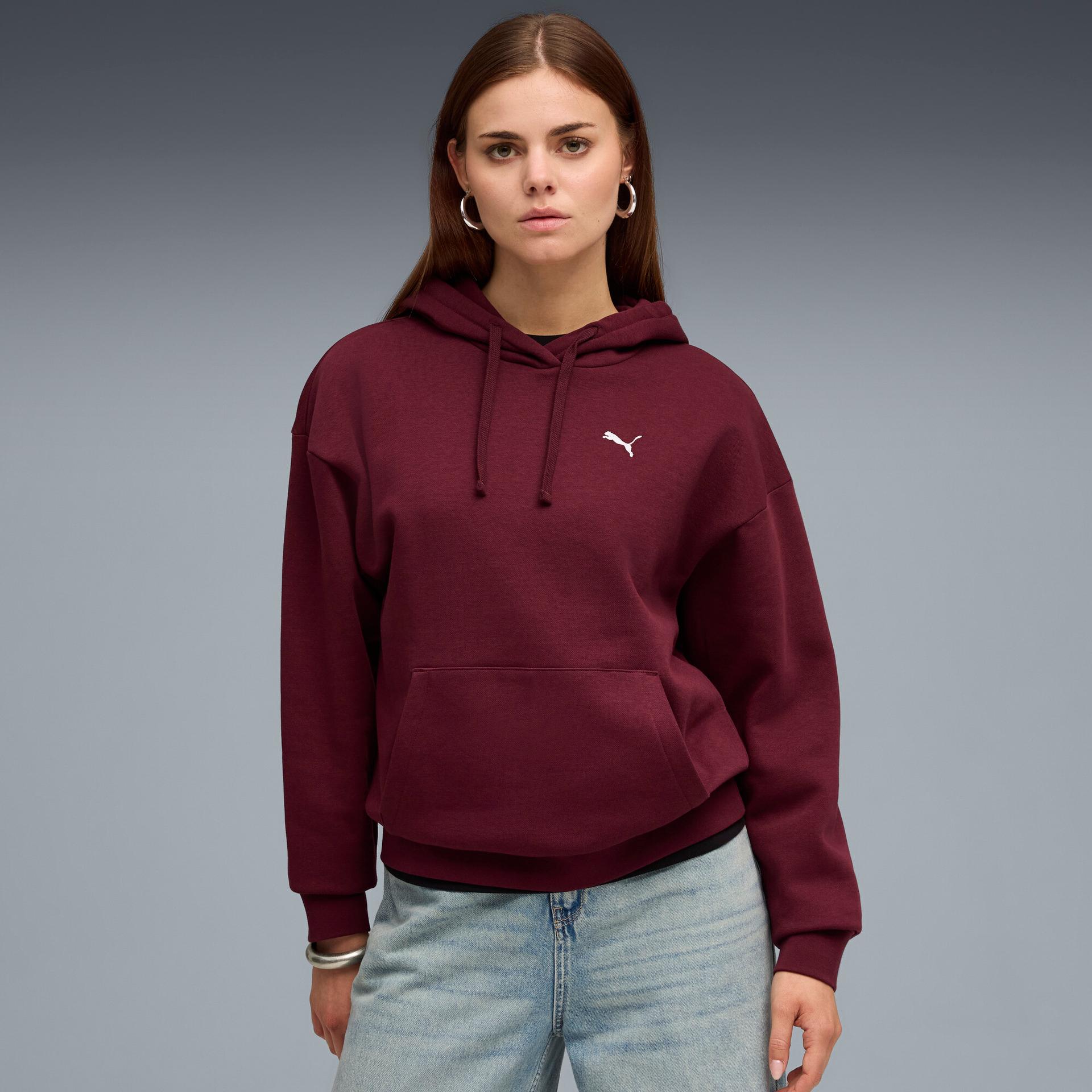 puma essentials women's comfort hoodie in red, size s
