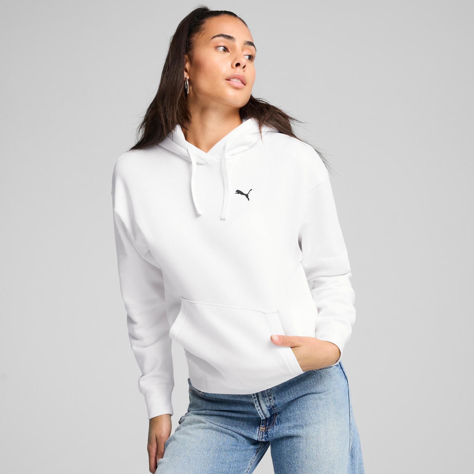 puma essentials women's comfort hoodie in white, size xs