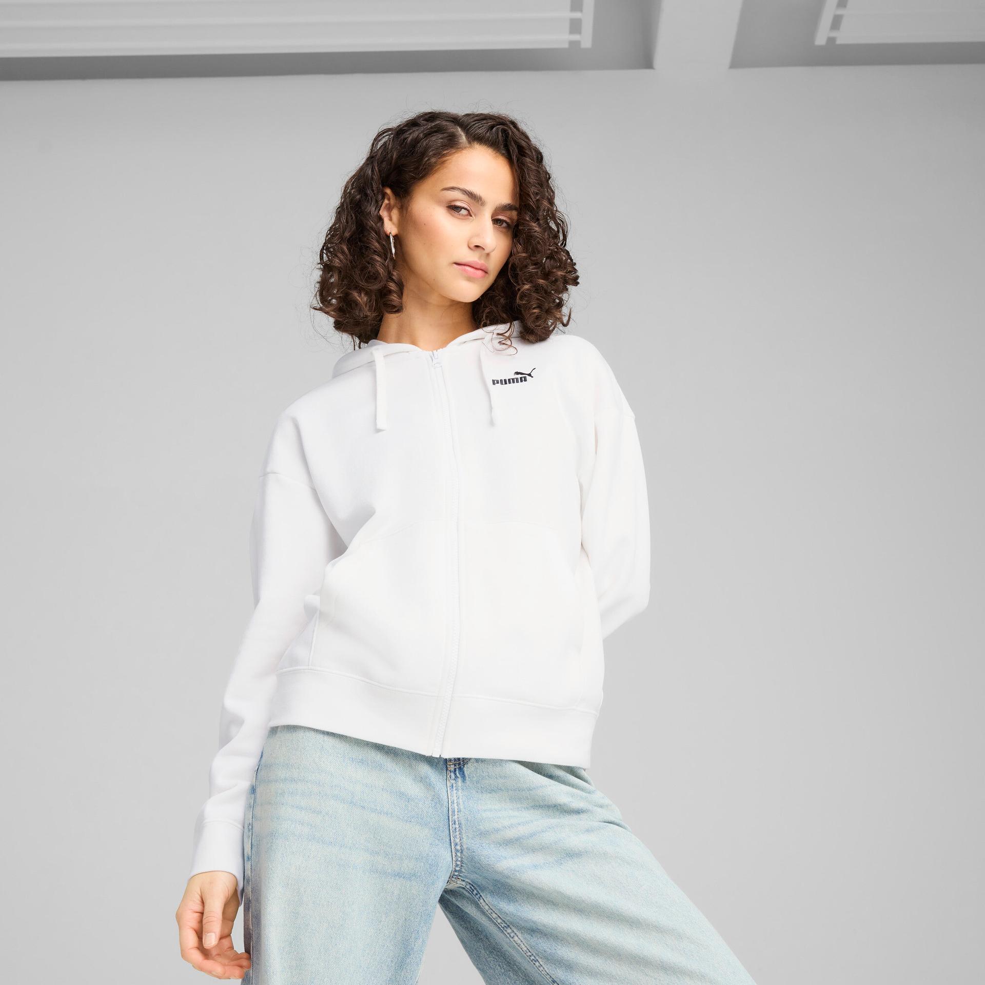 puma essentials women's fleece zip-up hoodie in white, size l