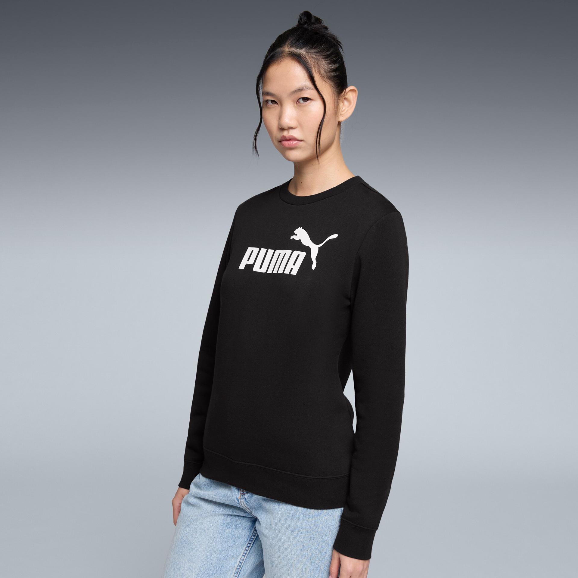 puma essentials women's logo crew neck sweatshirt in black, size xxs