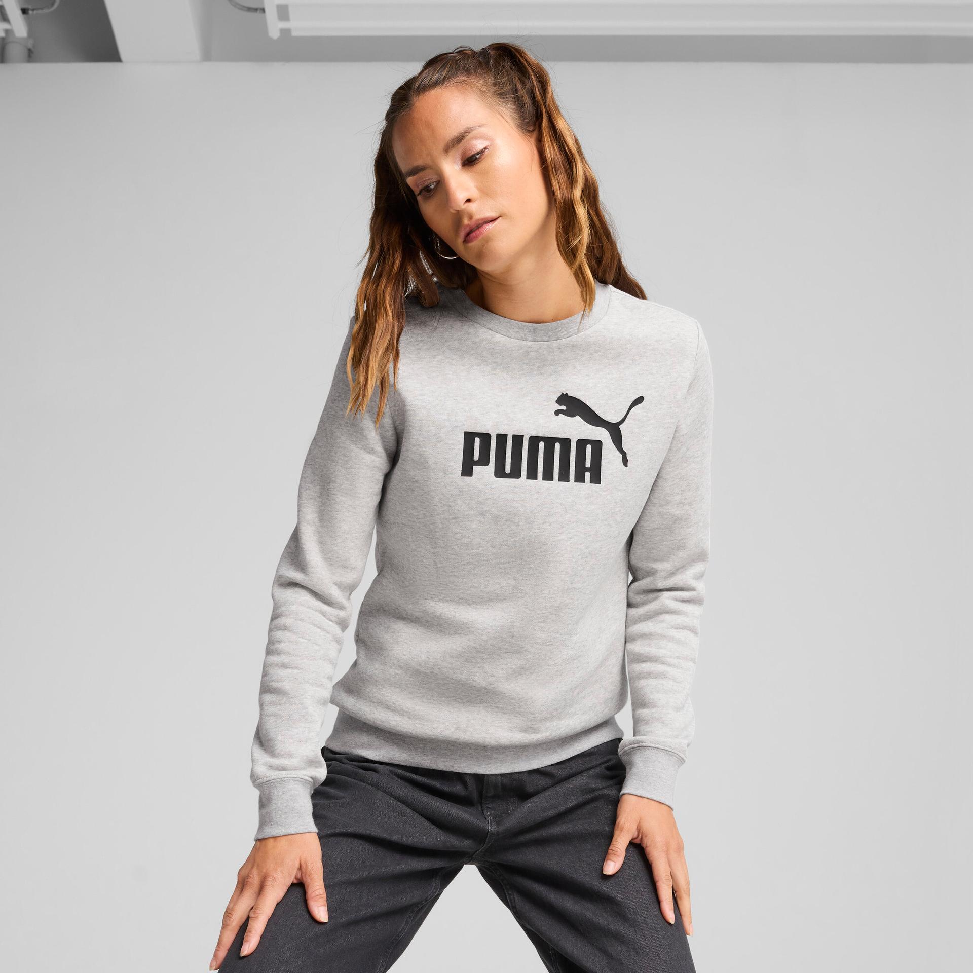 puma essentials women's logo crew neck sweatshirt in grey, size s