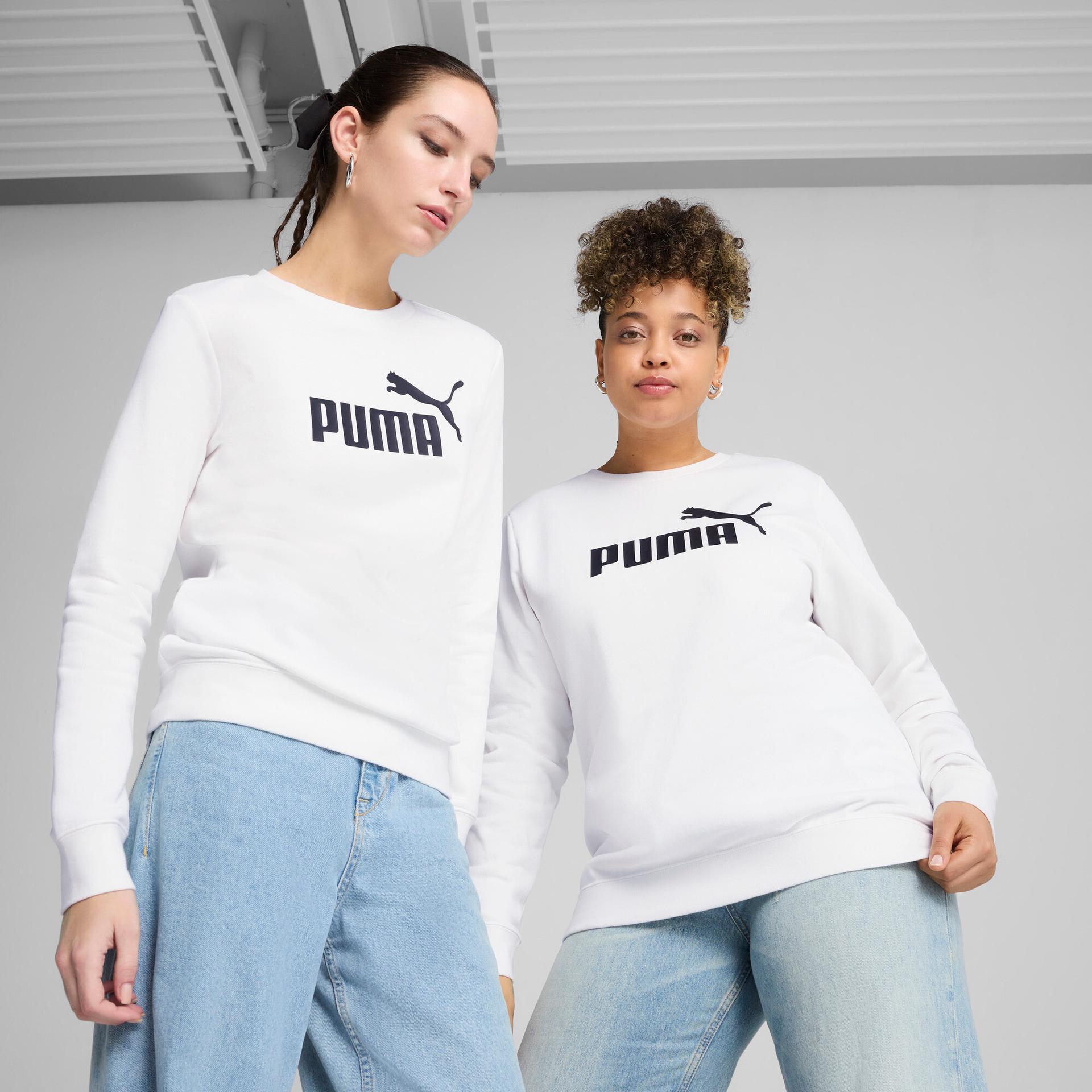 puma essentials women's logo crew neck sweatshirt in white, size xl