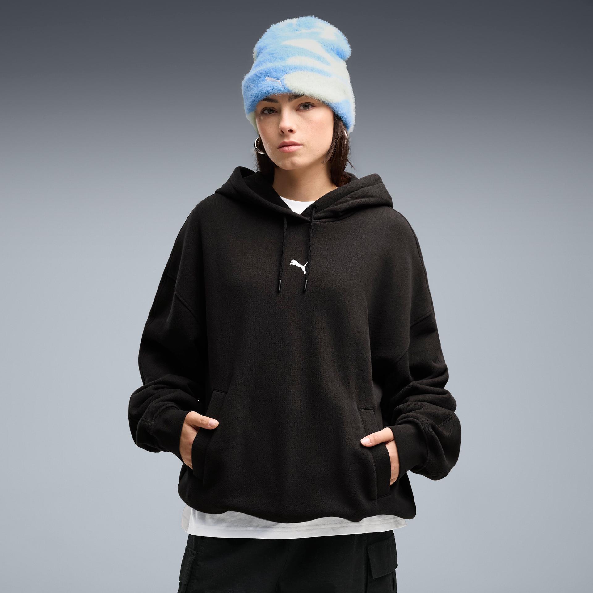 puma essentials women's oversized hoodie in black, size s
