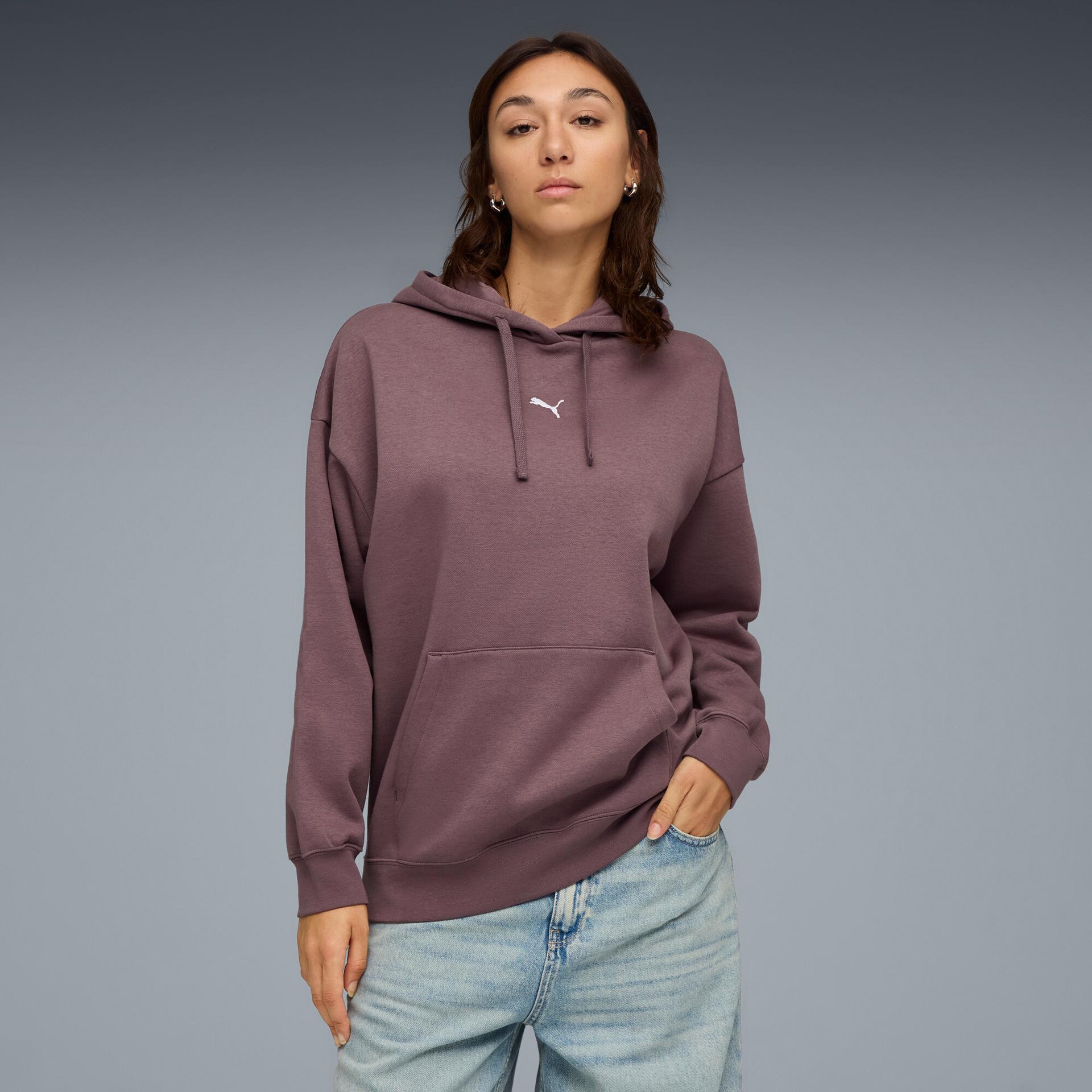 puma essentials women's oversized hoodie in purple, size l