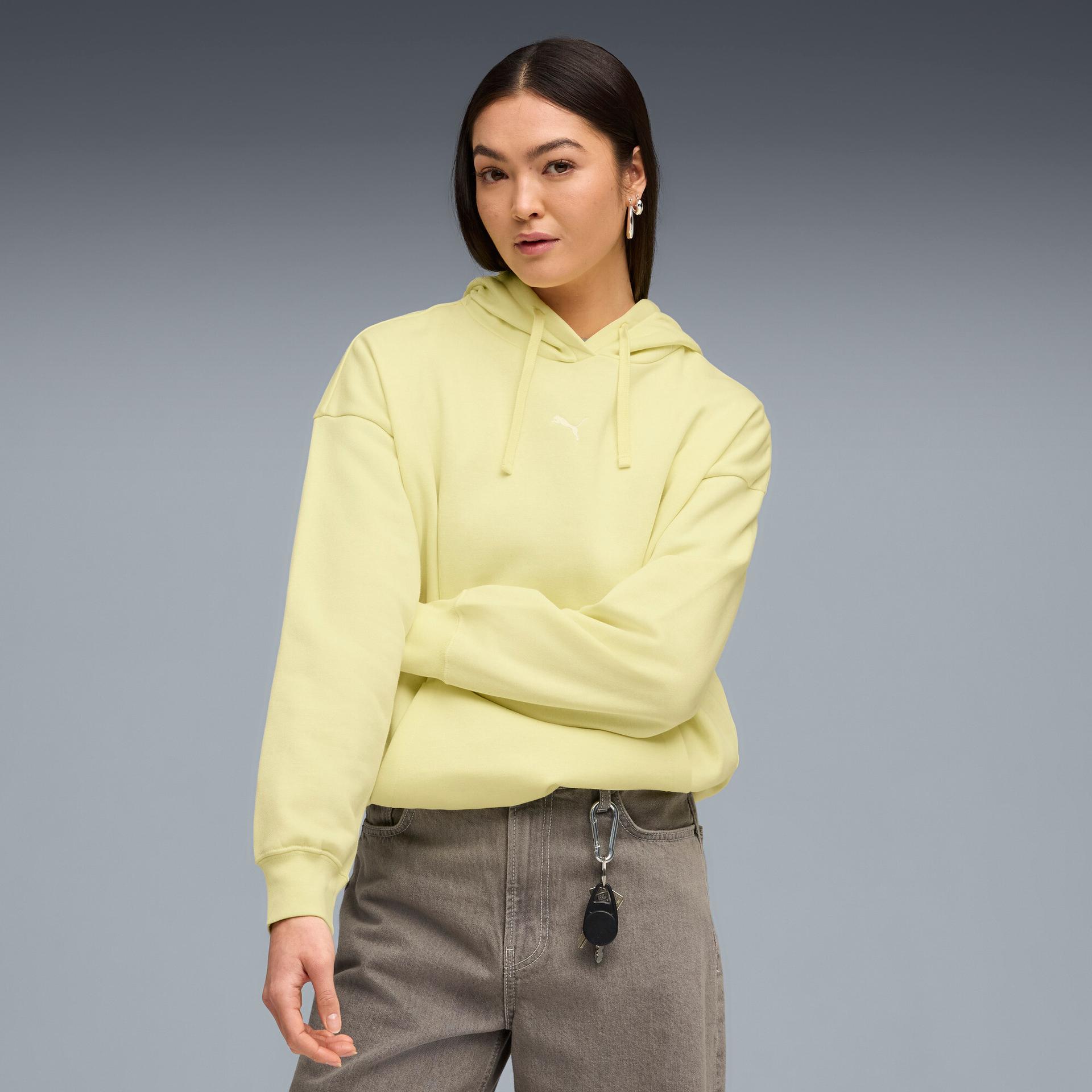 puma essentials women's oversized hoodie in yellow, size s