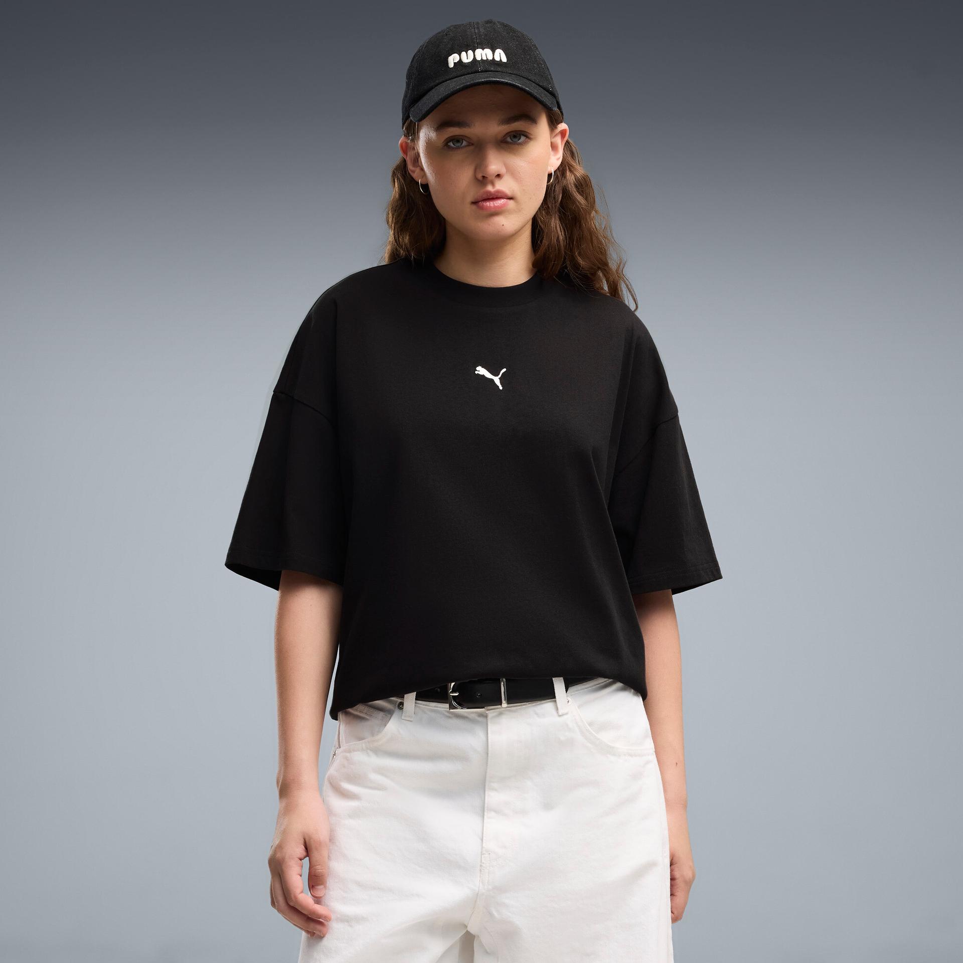 puma essentials women's oversized t-shirt in black, size s