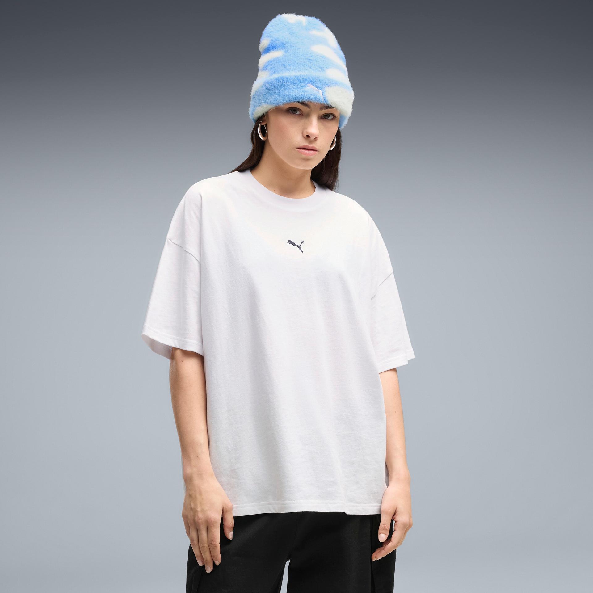 puma essentials women's oversized t-shirt in white, size xs