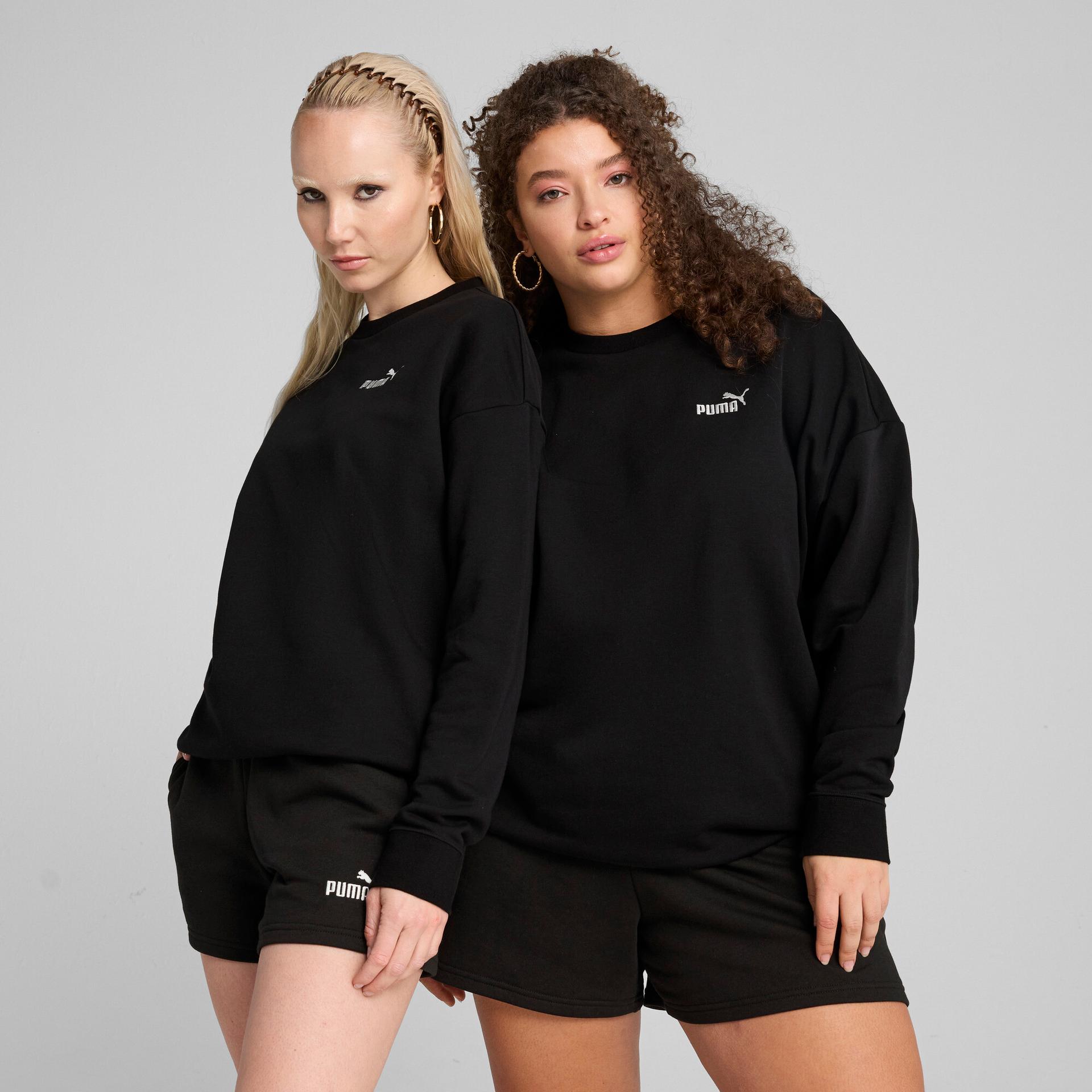puma essentials women's relaxed crew neck sweatshirt in black, size xxs