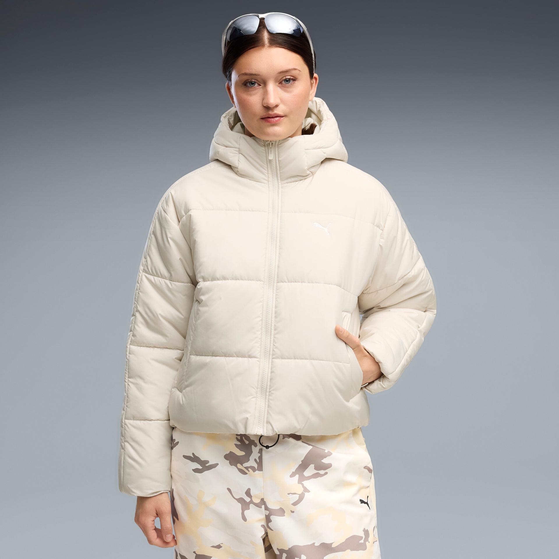 puma essentials women's relaxed hooded padded jacket in white, size m