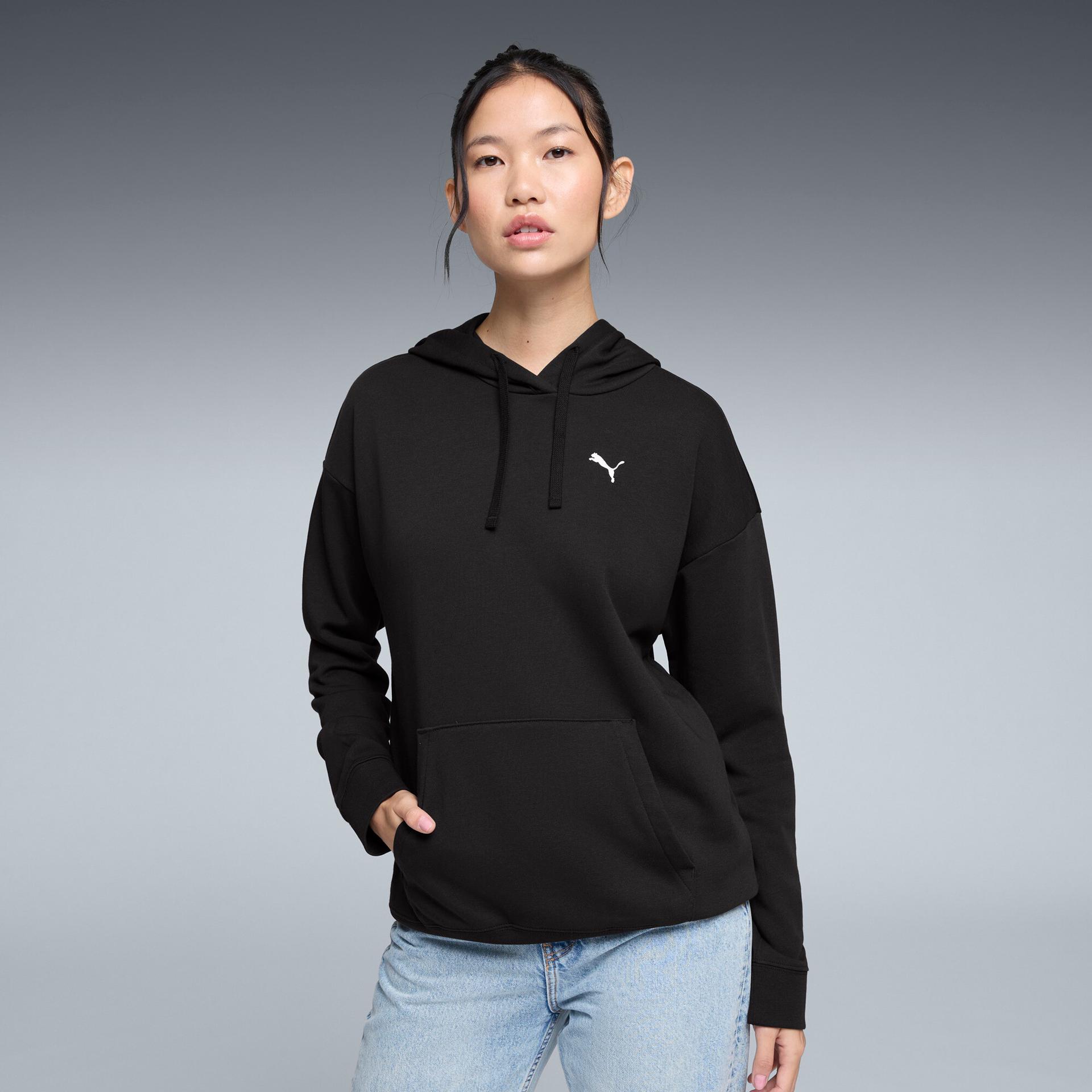 puma essentials women's relaxed hoodie in black, size xl