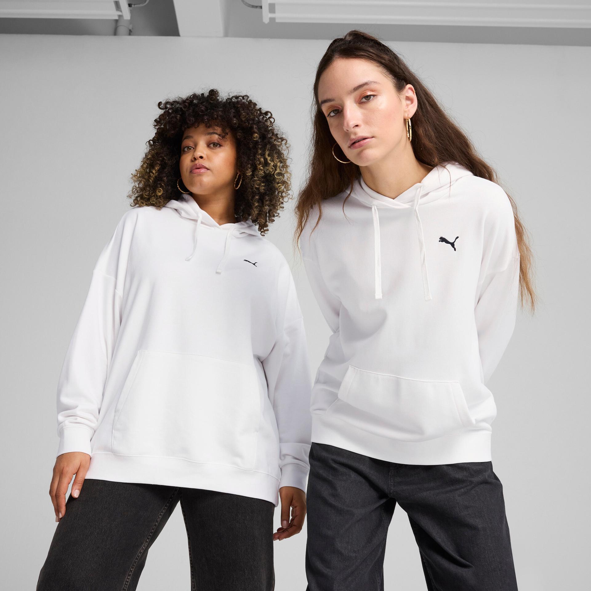 puma essentials women's relaxed hoodie in white, size l