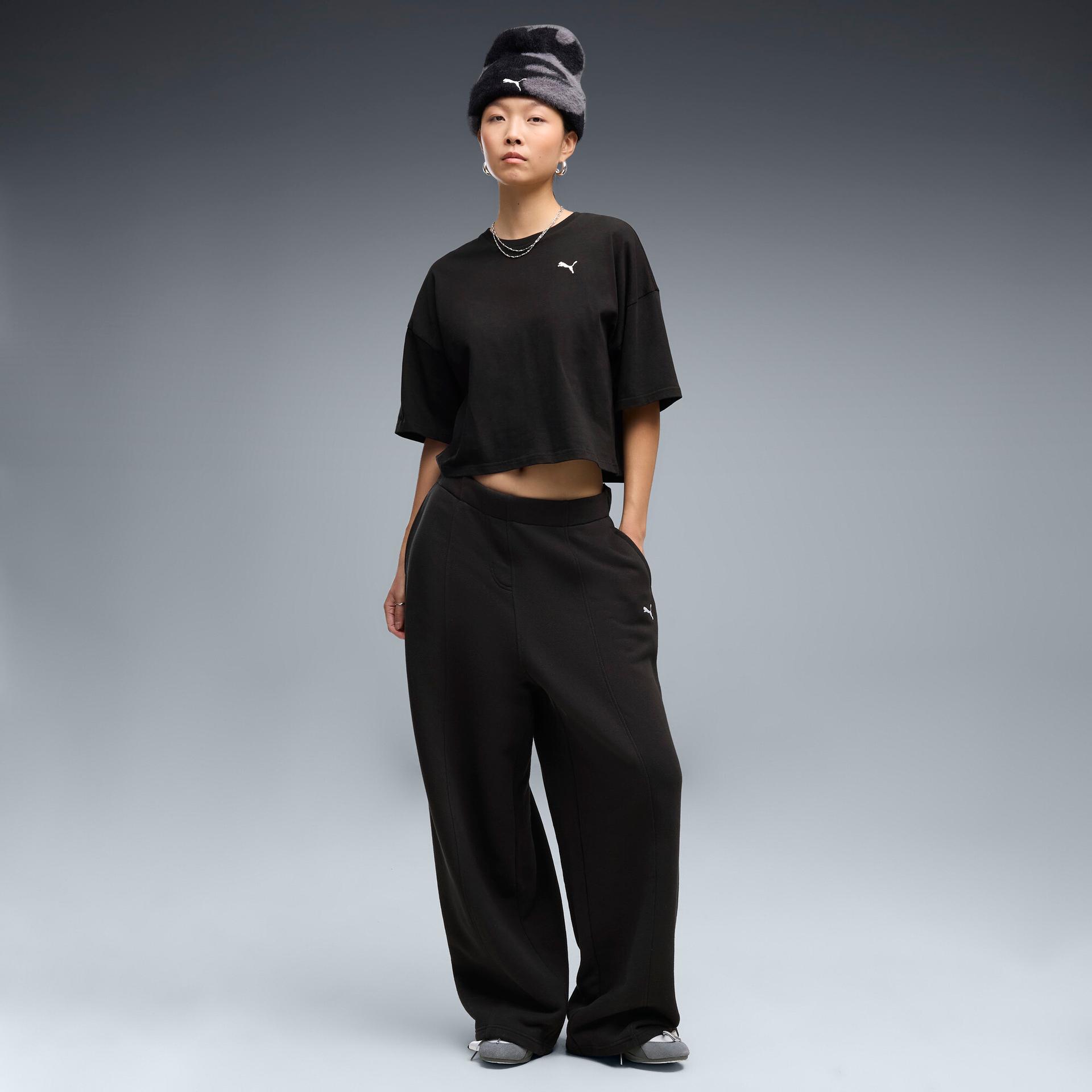 puma essentials women's slouchy pintuck pants in black, size l
