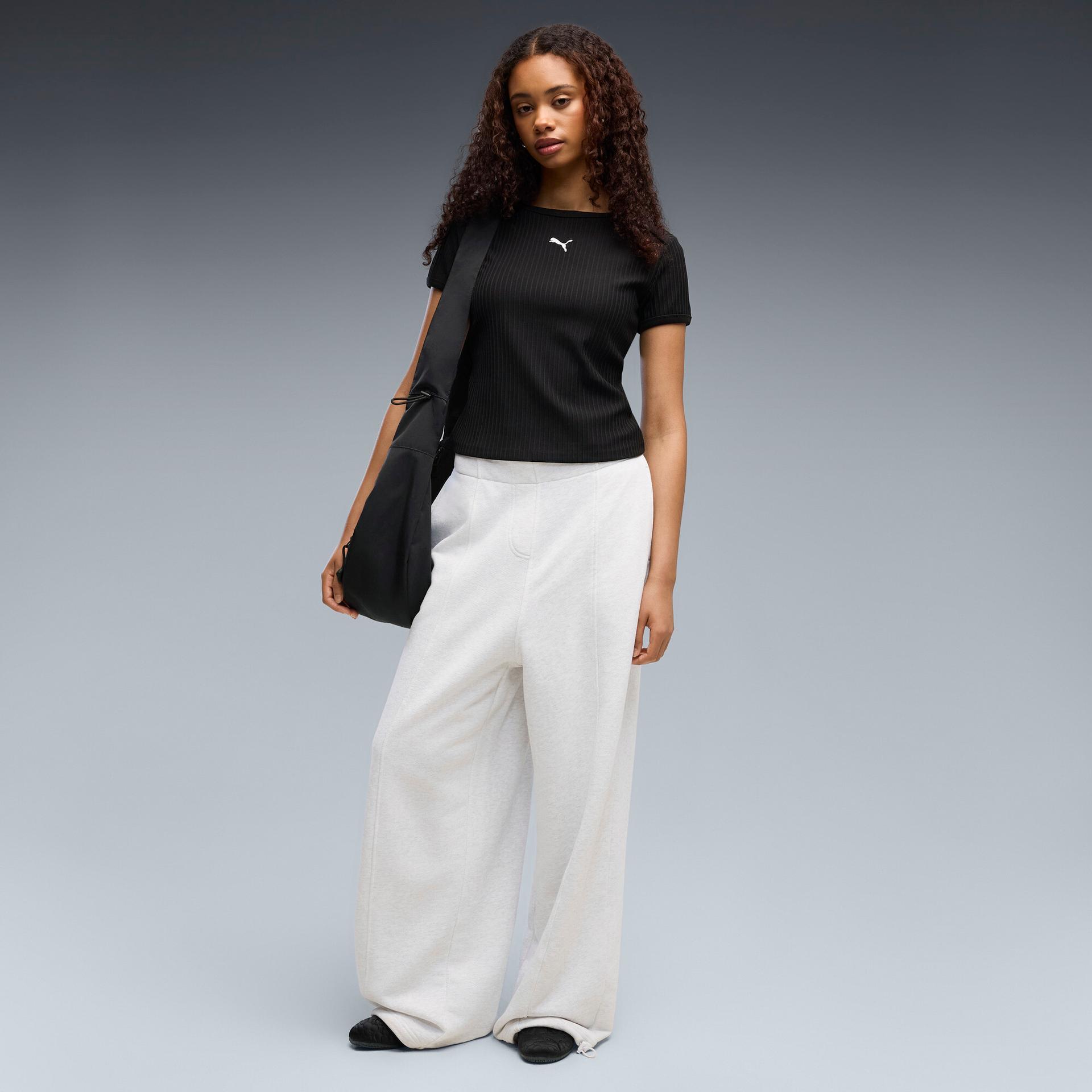 puma essentials women's slouchy pintuck pants in white, size xs