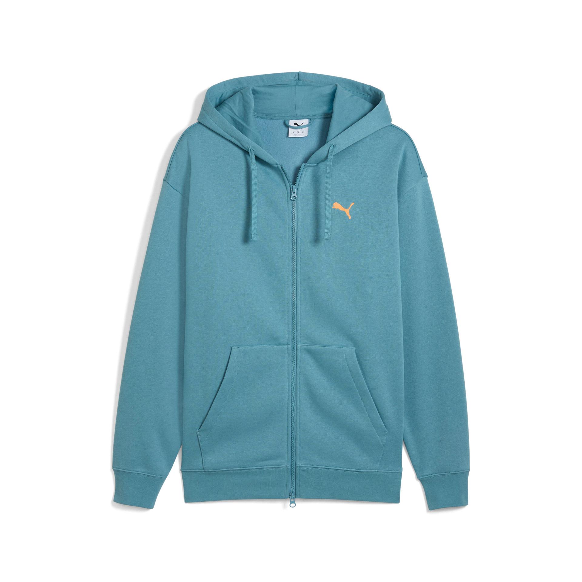 puma essentials zip-up hoodie in blue, size l