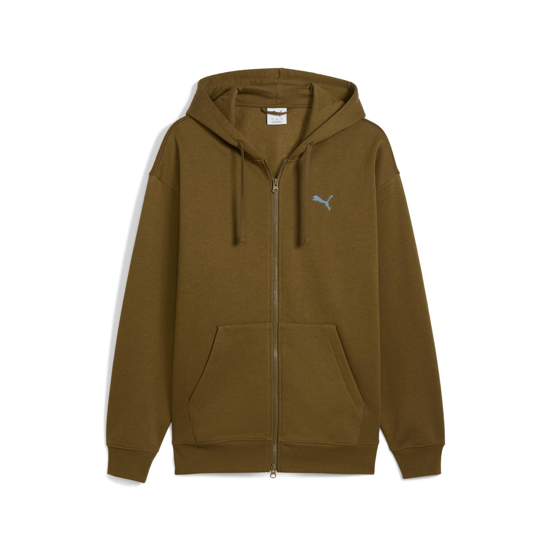 puma essentials zip-up hoodie in green, size m