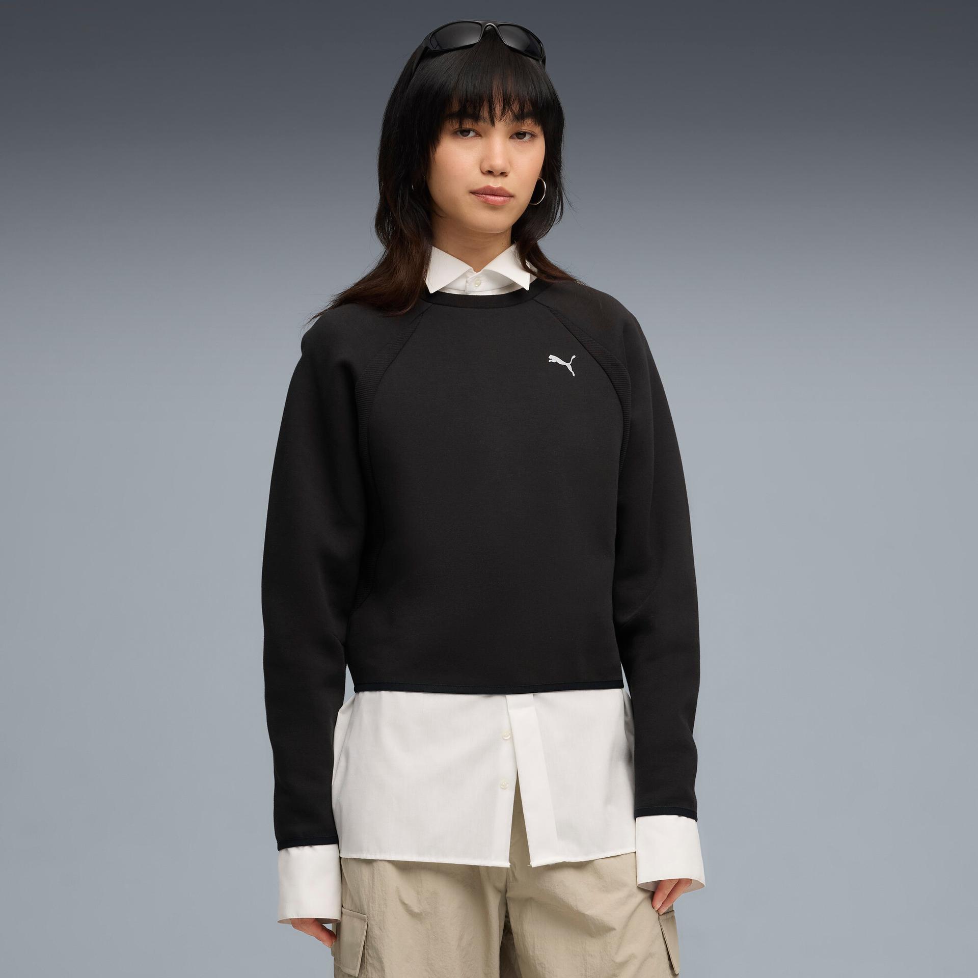 puma evostripe women's crew neck sweatshirt in black, size l