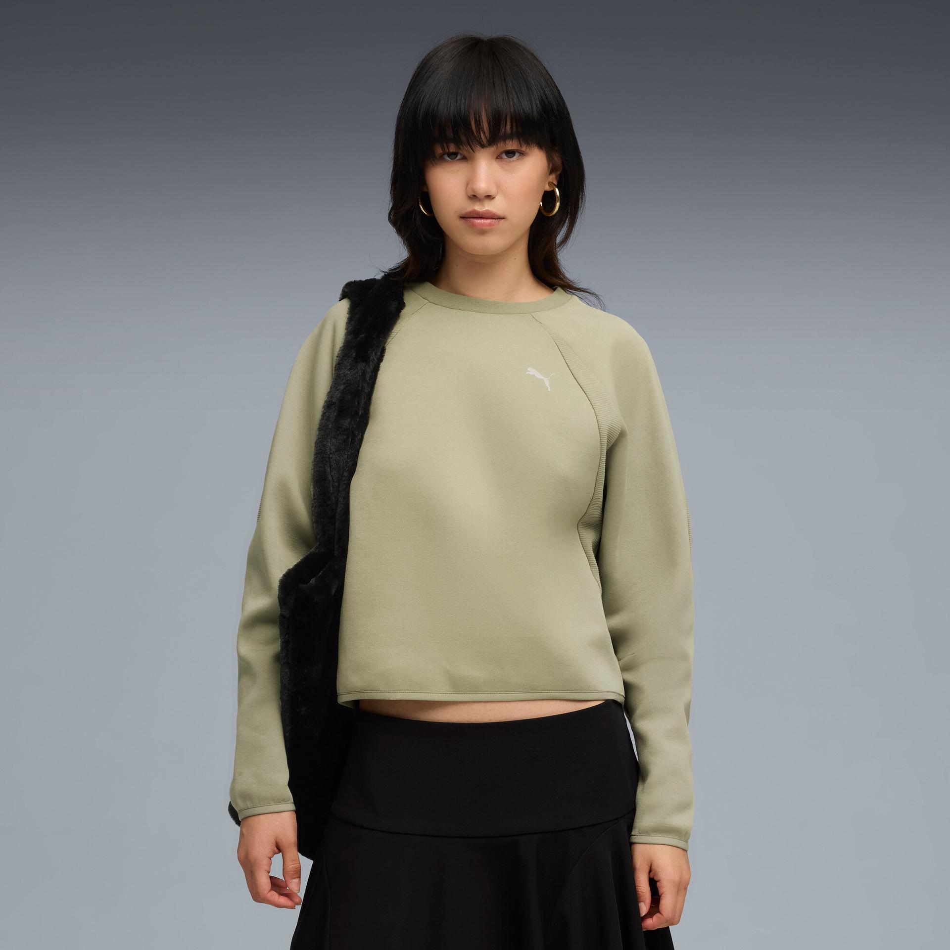 puma evostripe women's crew neck sweatshirt in green, size xl