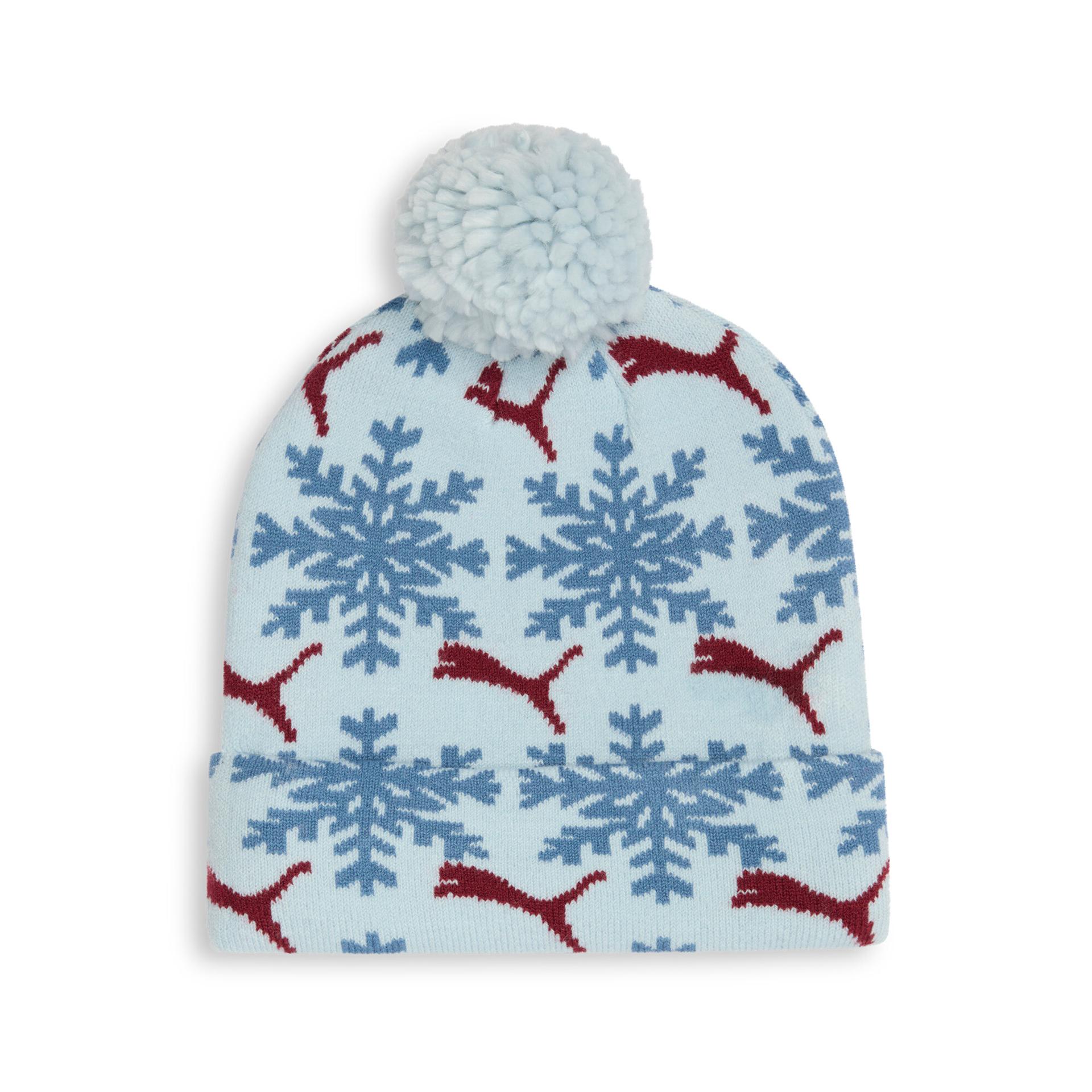 puma fair isle winter pom pom snowflake beanie hat in blue