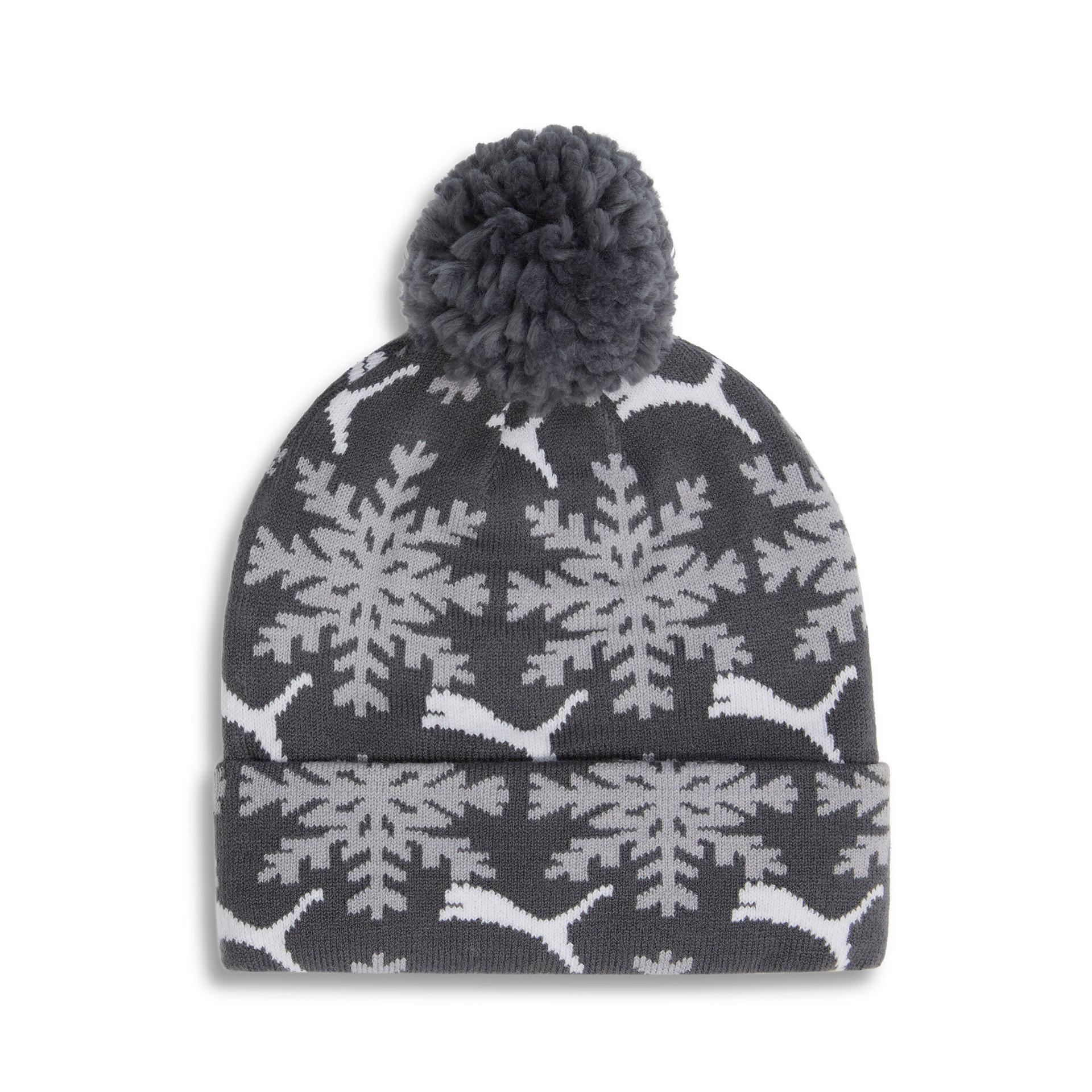 puma fair isle winter pom pom snowflake beanie hat in grey