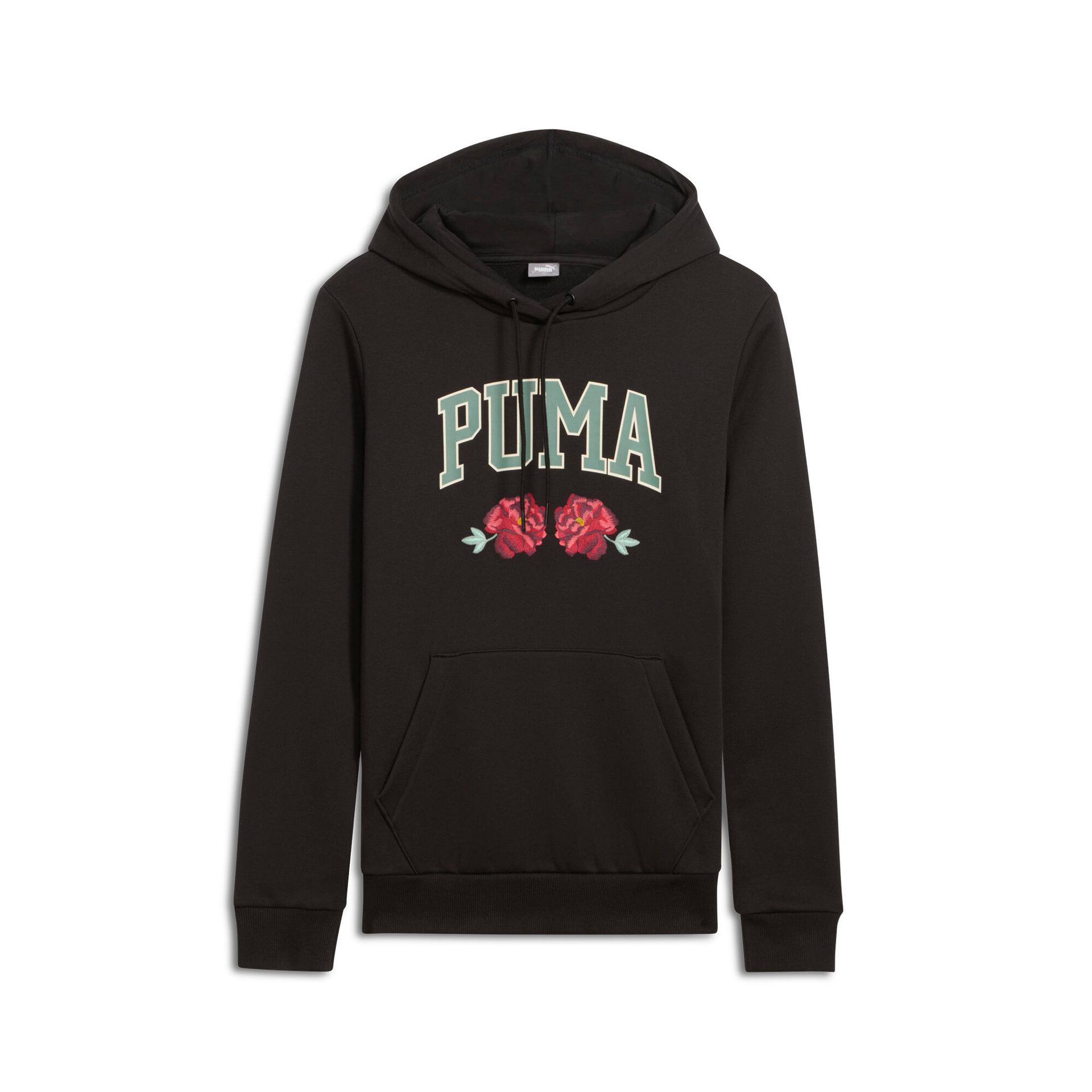 puma faux embroidered floral women's hoodie in black, size xxl