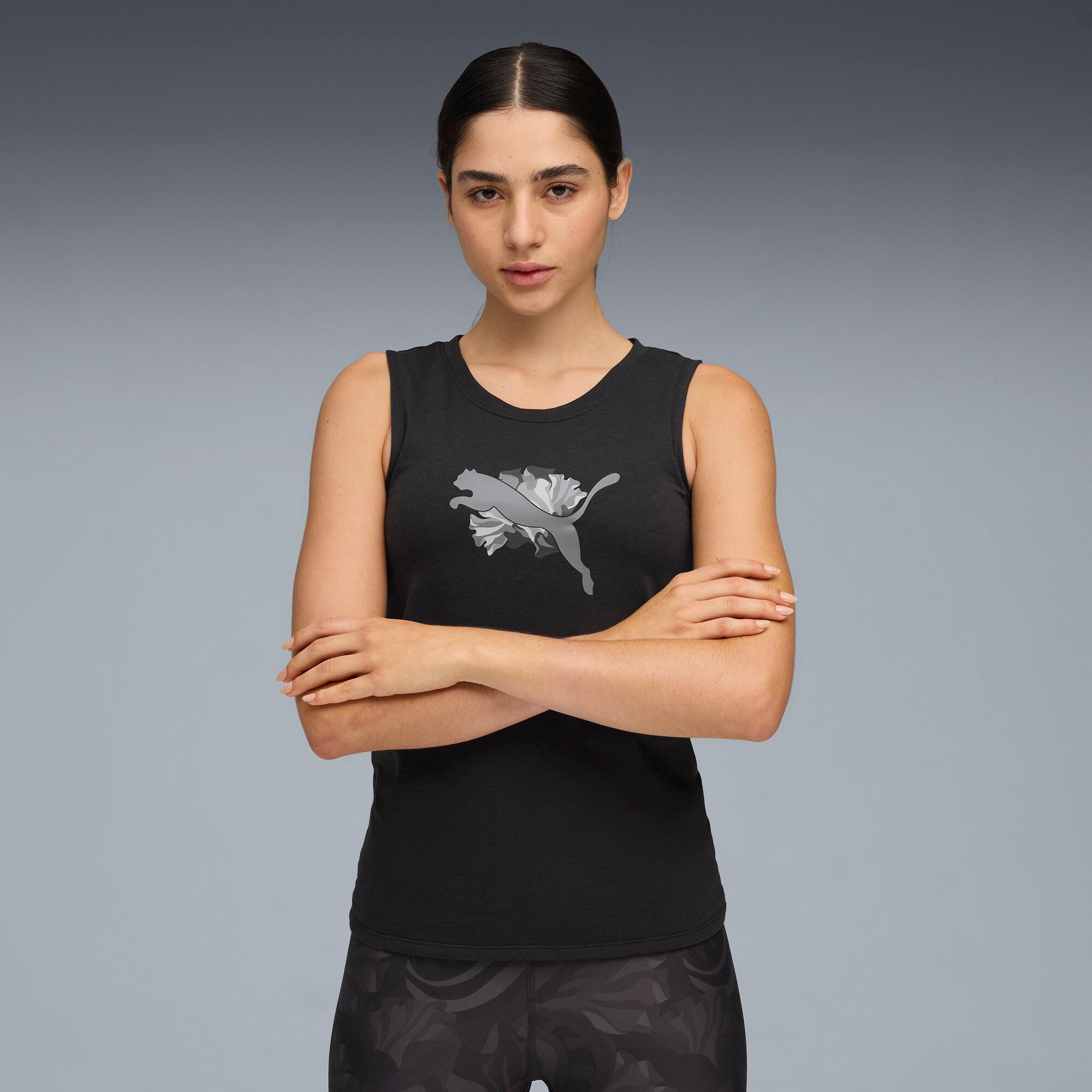 puma floral ribbon women's training tank top in black, size xs