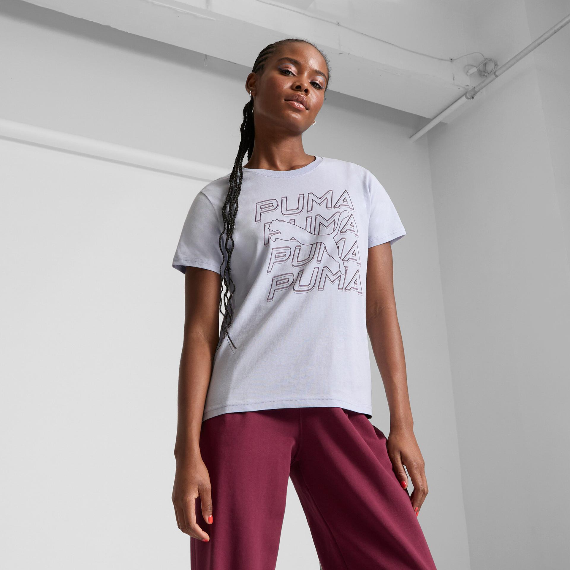 puma graphics repeat women's t-shirt in blue, size s