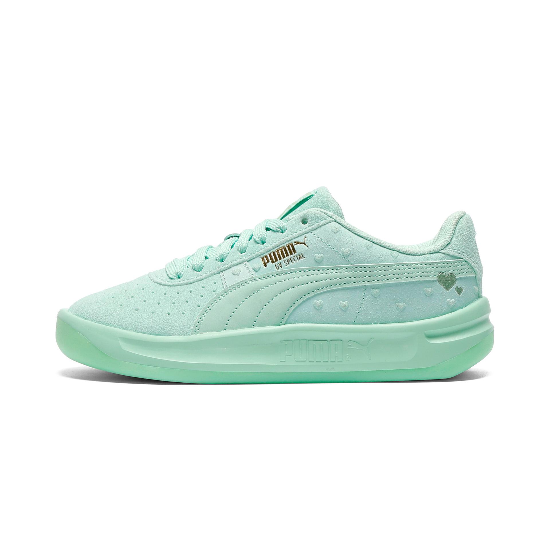 puma gv special hearts women's sneakers in green, size 8.5