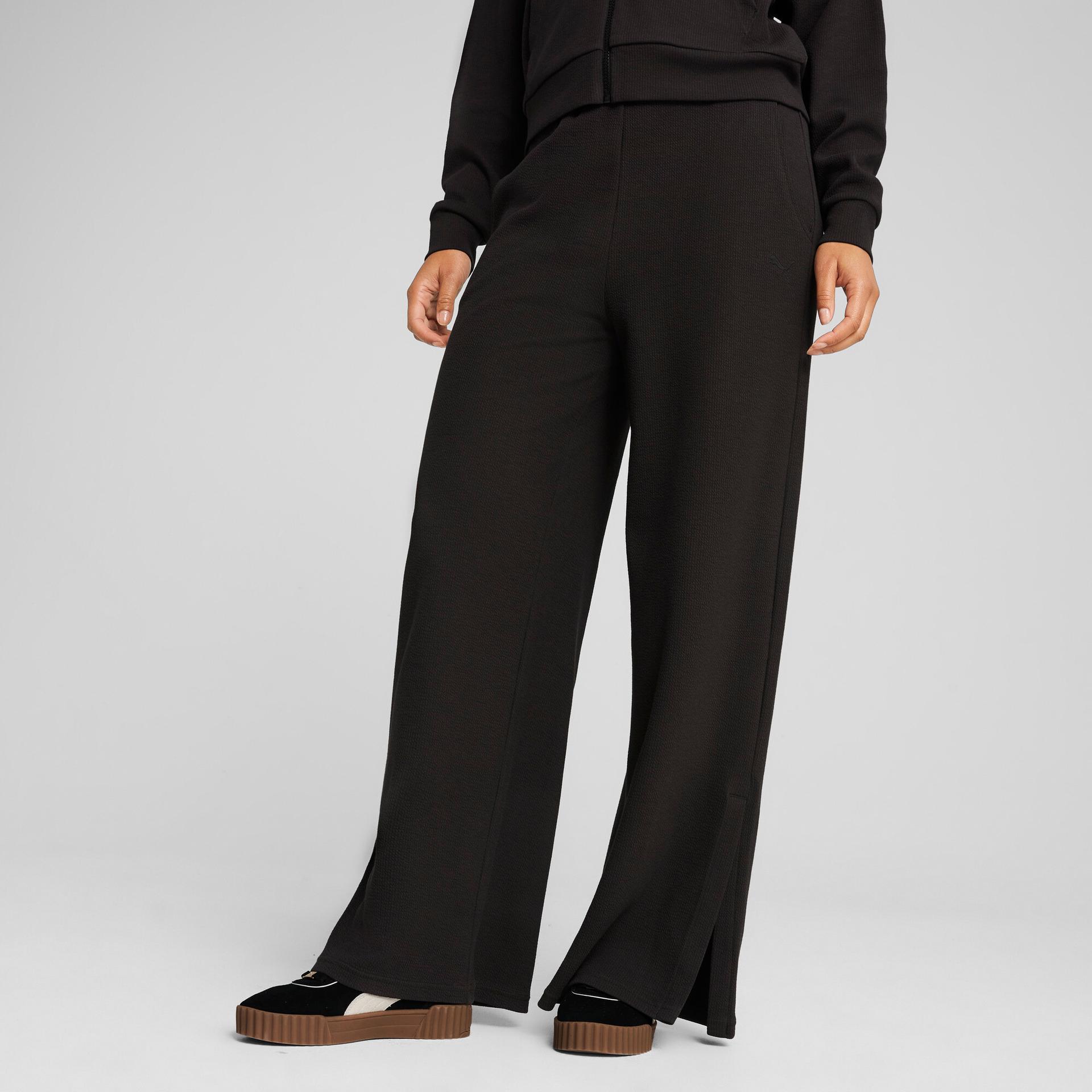 puma her women's comfort high-waist pants in black, size xxs