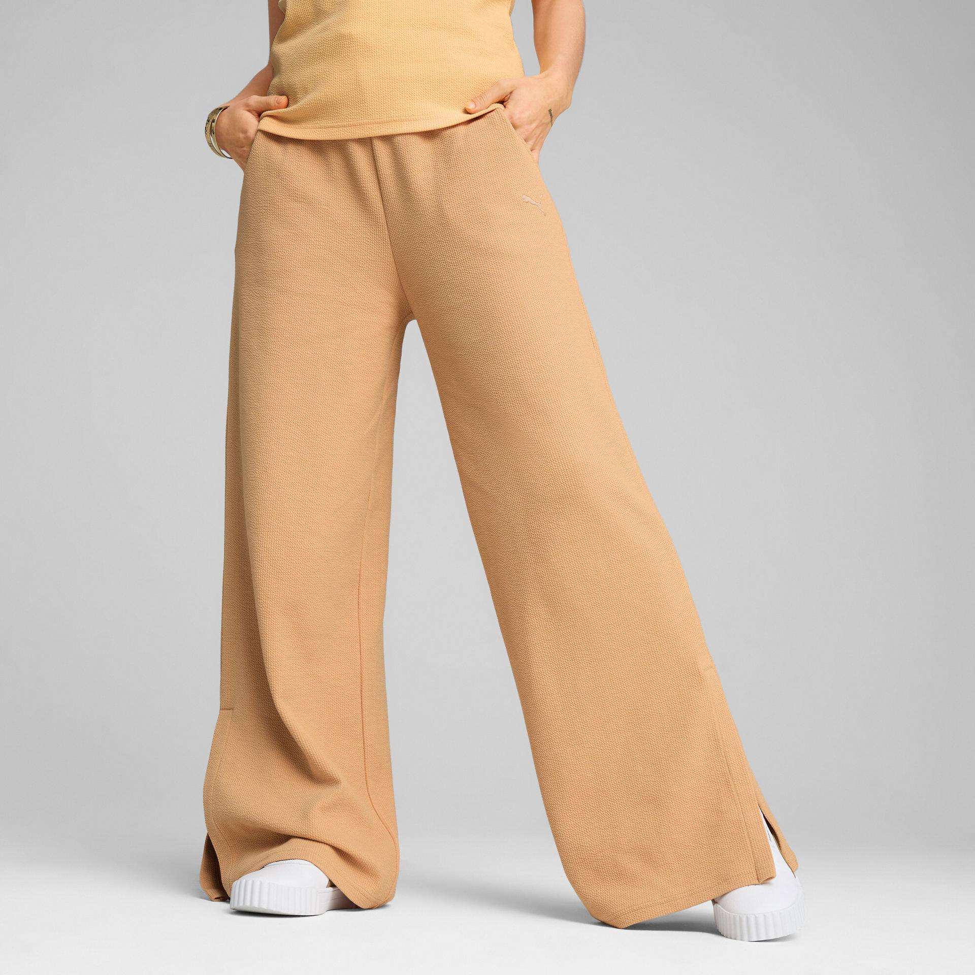 puma her women's comfort high-waist pants in brown, size xxs