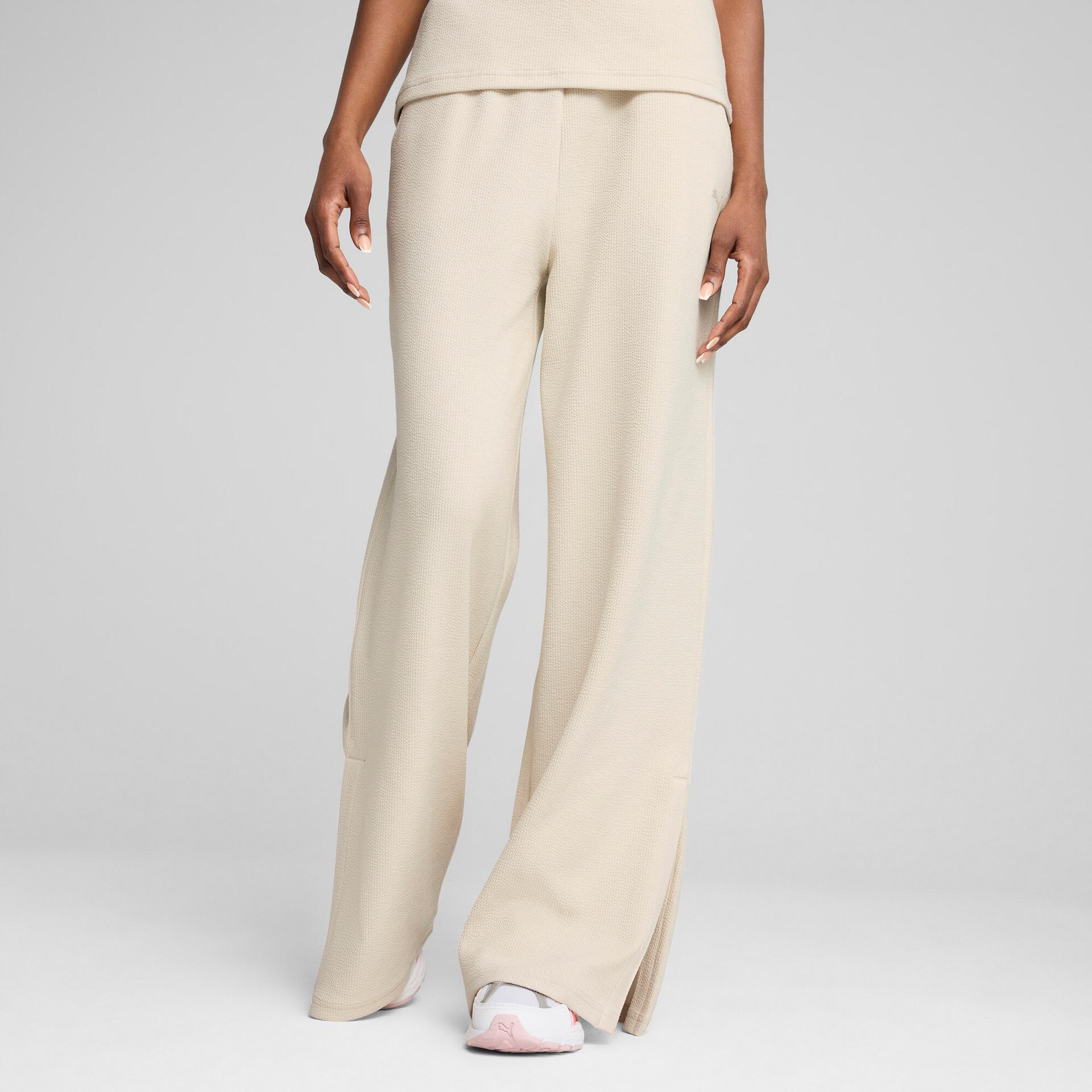 puma her women's comfort high-waist pants in white, size xs