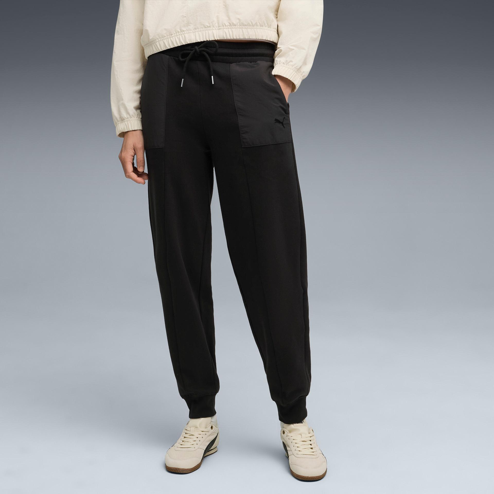 puma her women's comfort sweatpants in black, size xl