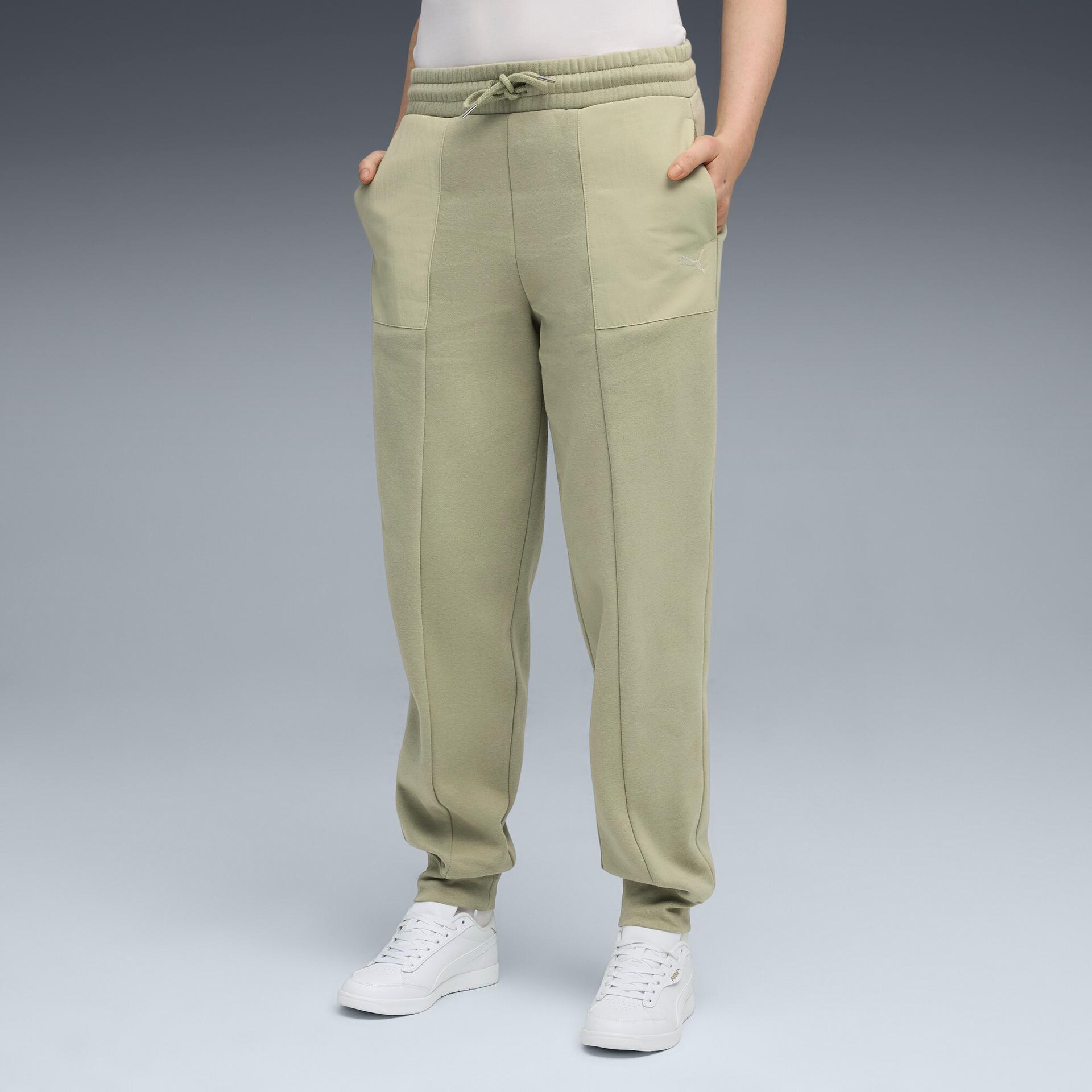 puma her women's comfort sweatpants in green, size xs