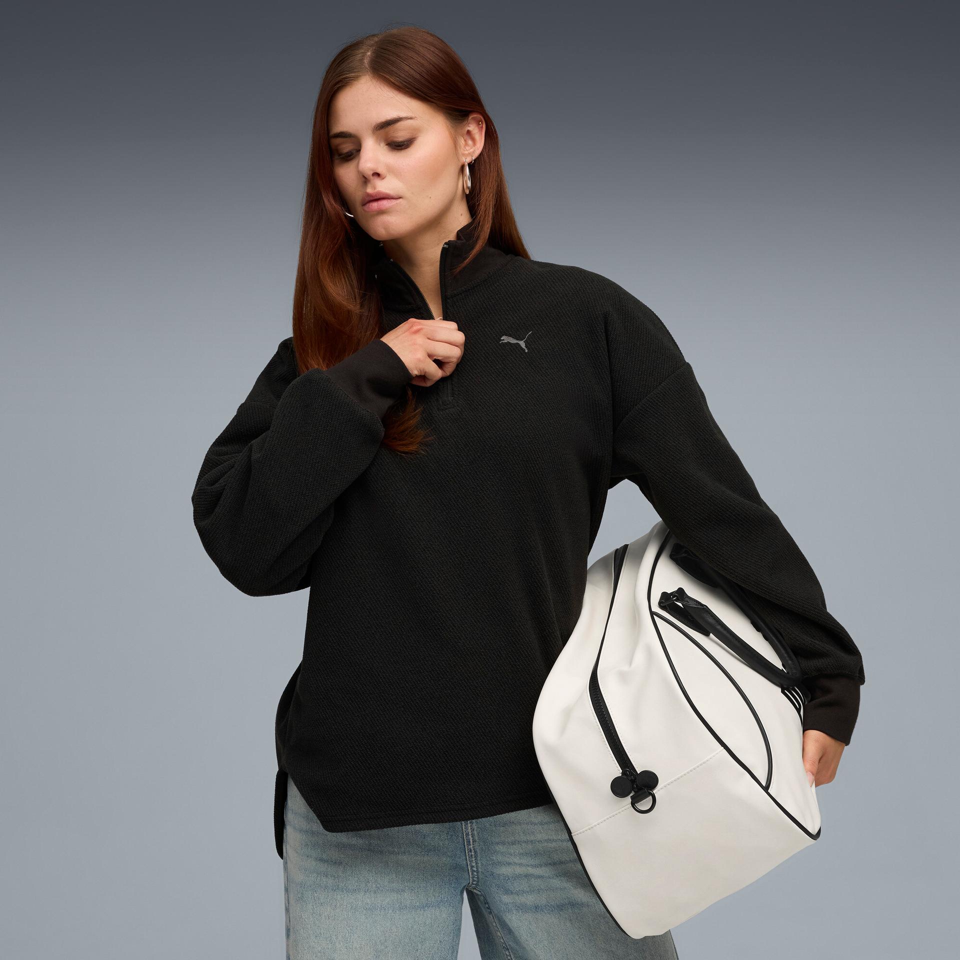 puma her women's half-zip sweatshirt in black, size s