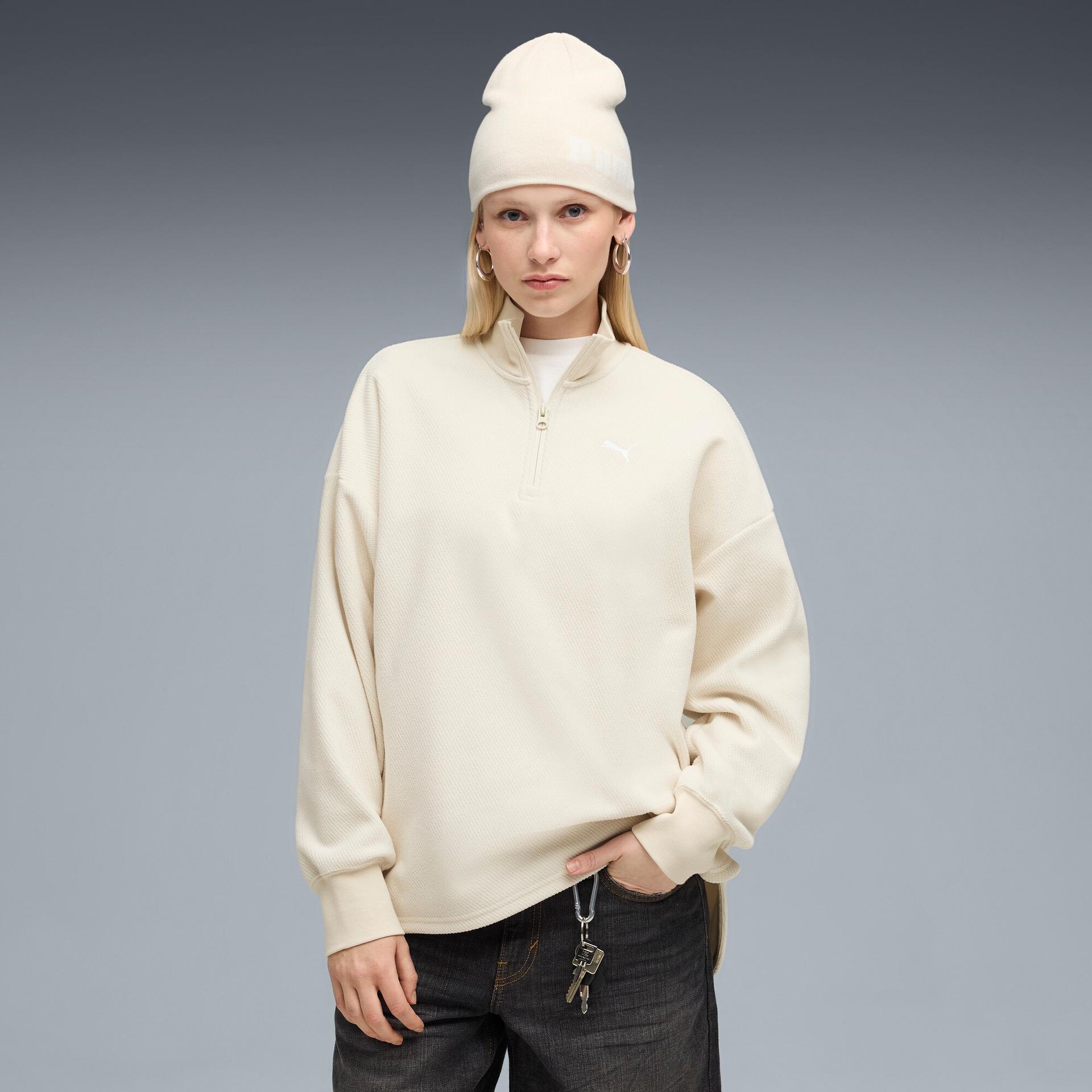 puma her women's half-zip sweatshirt in white, size l