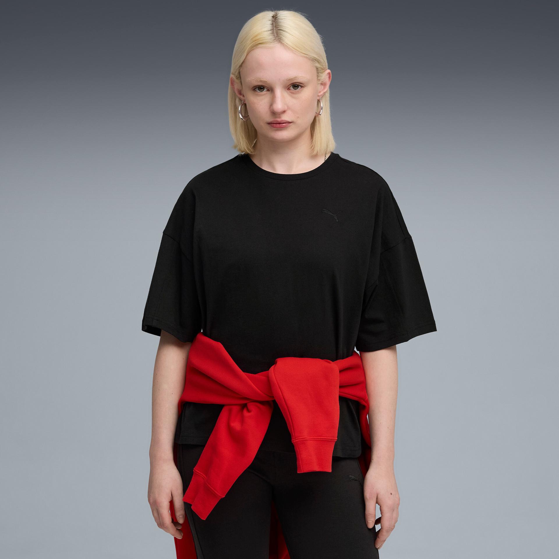 puma her women's oversized t-shirt in black, size m
